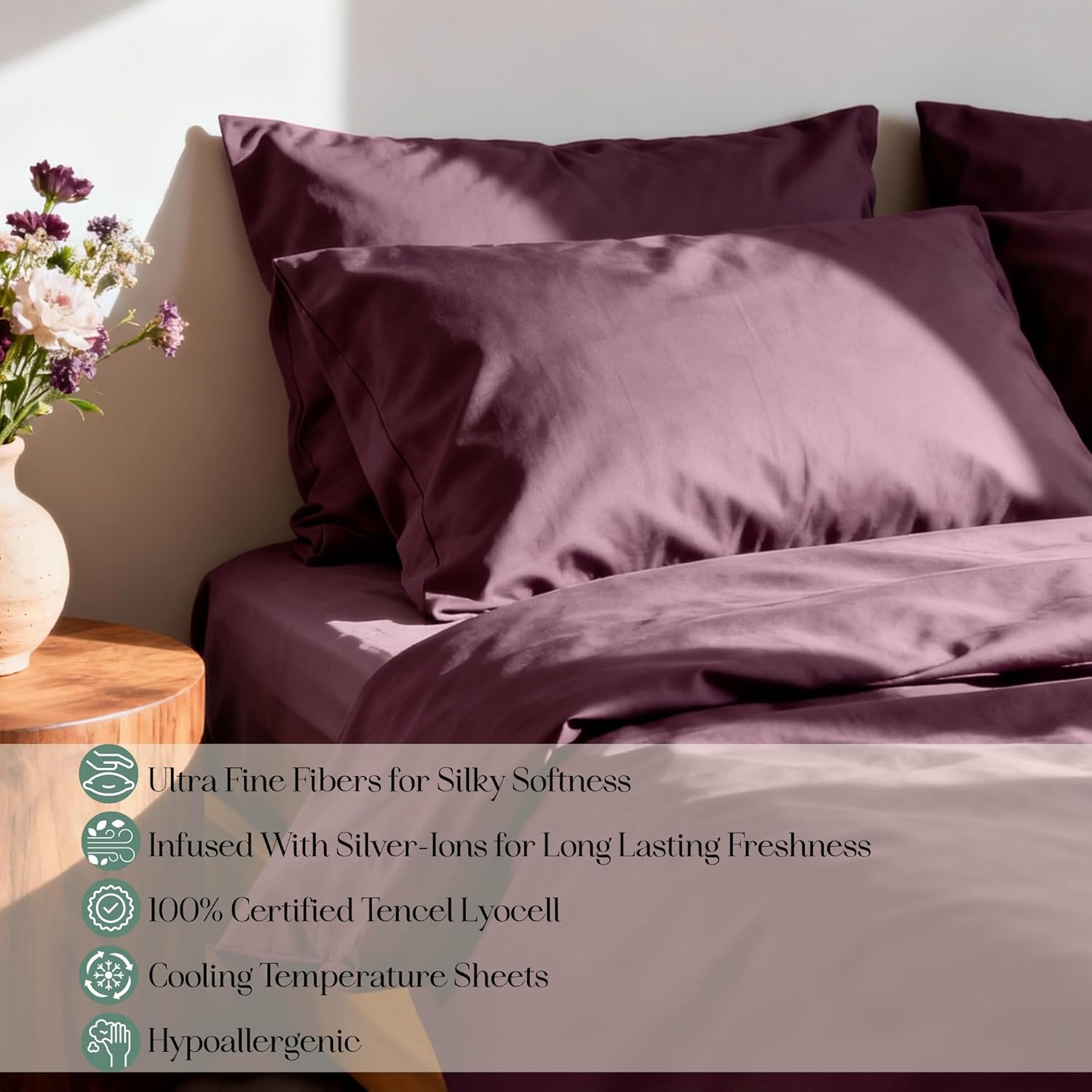 ユーカリシーツ - 銀を注入して防臭、シルク繊維よりも柔らかく、綿よりも涼しい - 暑い眠りや敏感肌に最適 - テンセルリヨセル10