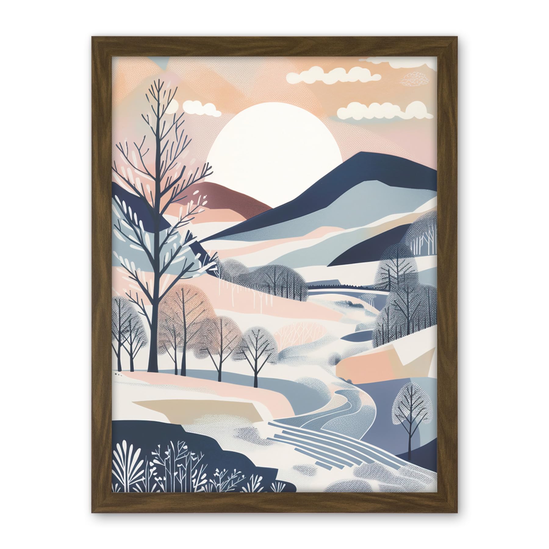 Artery8 Countryside Path in Boho Hill Winter Landscape Artwork Framed Wall Art Print 18X24 Inch