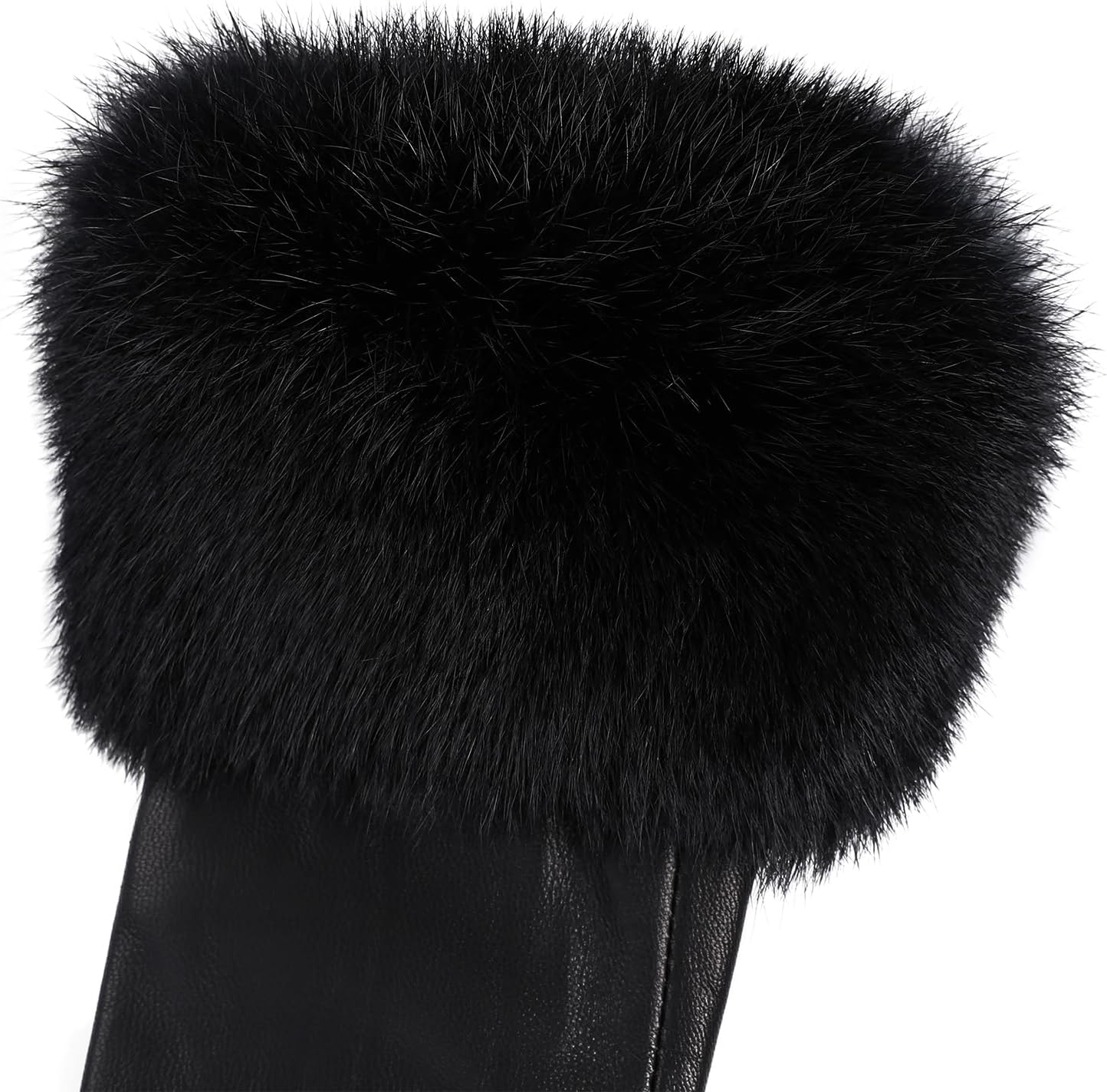Women's Genuine Leather Gloves with Rabbit Fur Trim Cuff, Velvet Lined, for Cold Weather Driving