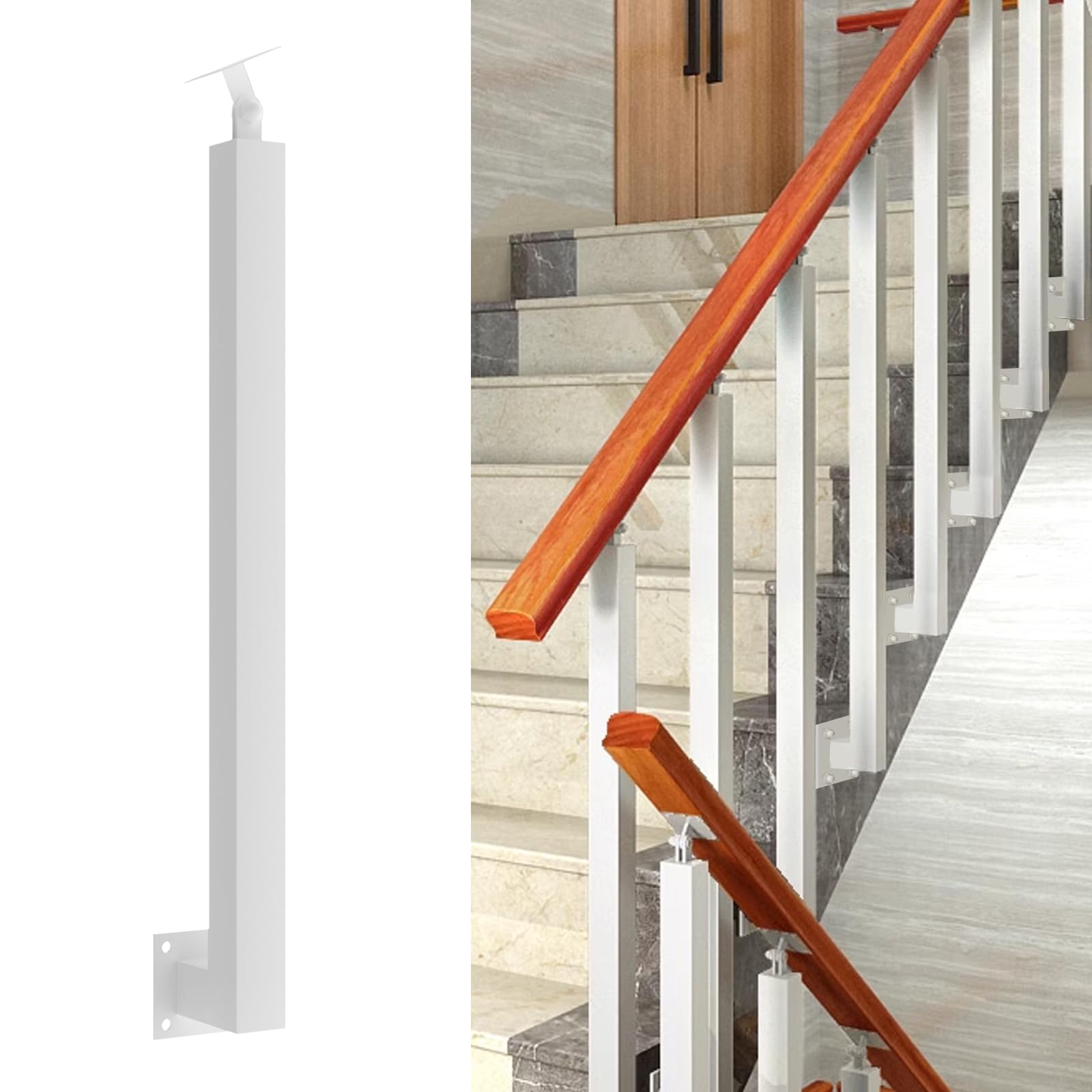 Postes De Balaustre De Escalera Cuadrados: Husillos De Barandilla De Metal Ajustables De 270° Con Base De Soporte Plano Y Kits De Tornillos; Los Postes De Hierro Blanco Son Adecuados Para Terrazas