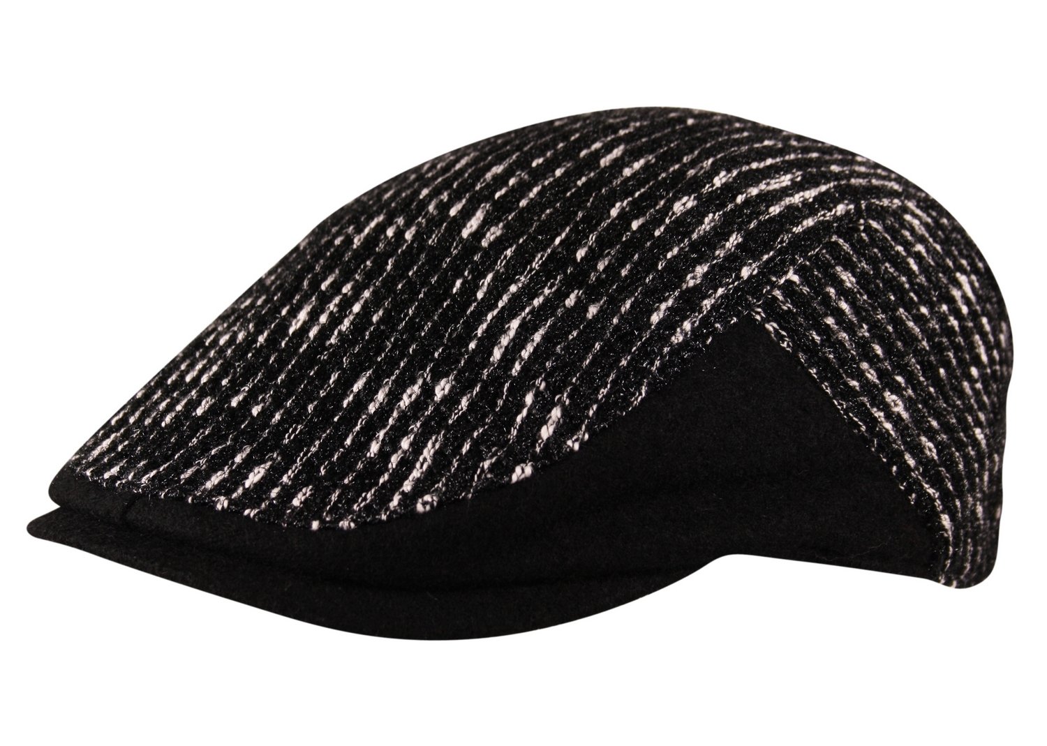 Itzu Men's Black Flat Cap Hat Cross Line Striped Wool Mix Adjustable Newsboy Gatsby Golf In