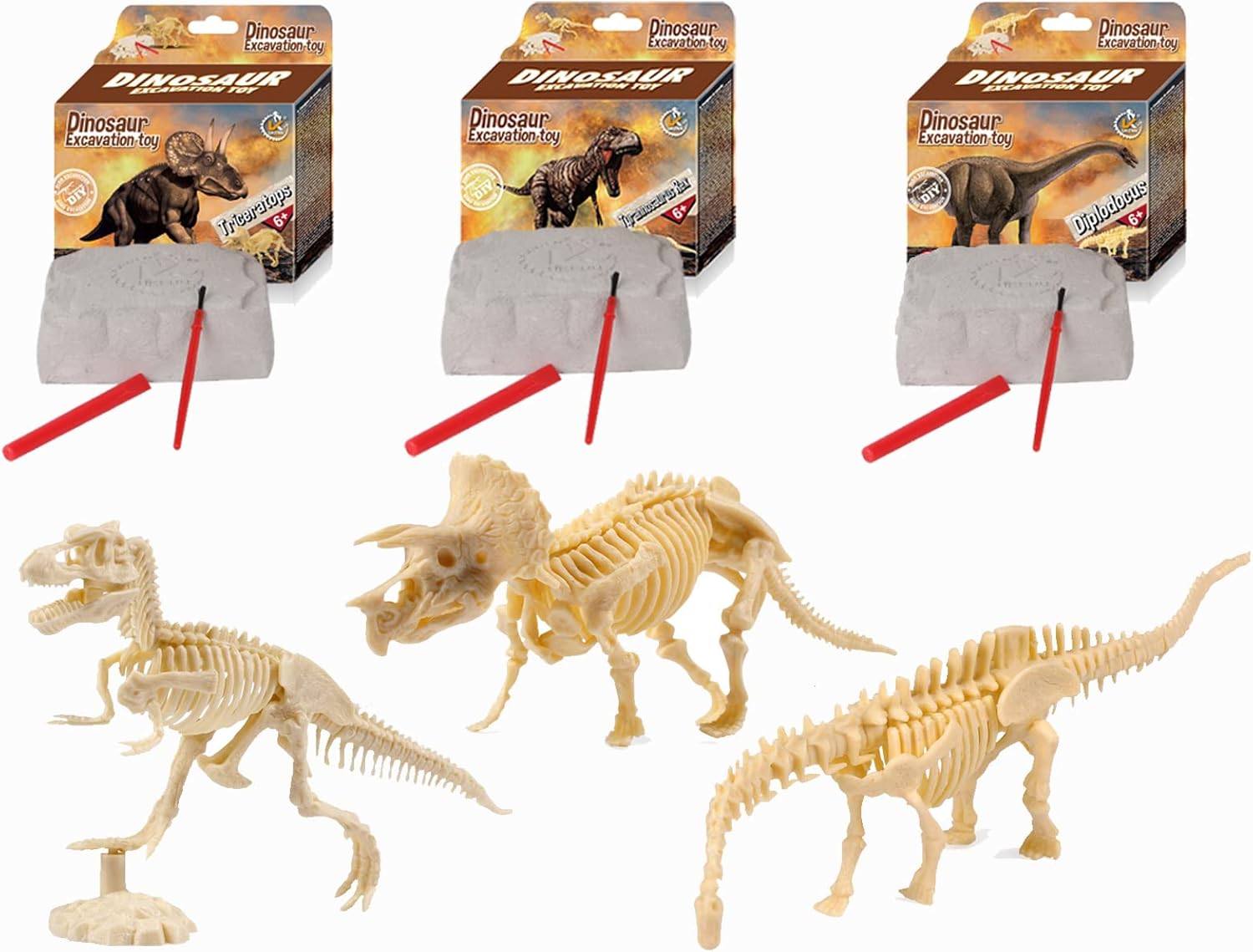 Dinosaur Excavation Kits for Kids,Dino Dig Kits T-Rex,Triceratops and Diplodocus,Dinosaur Fossil Excavation Kits,Children's Popular Science Education Toys - Dinosaur DIY Toys（Three-Piece Suit）