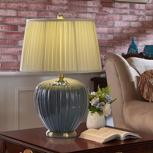 Miniatura 6 de Lamp for Desk Retro Table Lamps Ceramics Bedside Table Lamps with Fabric Lampshade American Style Nightstand Lamps for Home Office, 23.2" H Desk