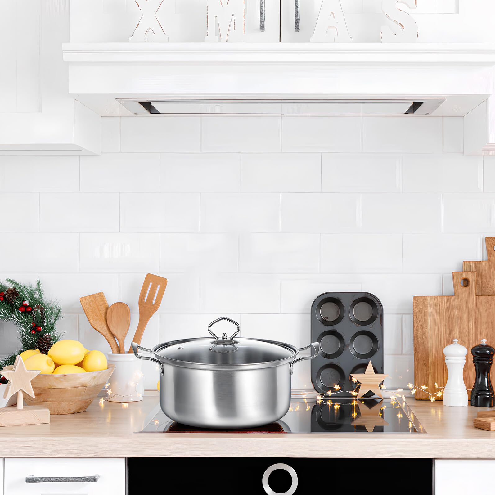 Toyvian Set di Pentole Stockpots 5 Set in Acciaio Inox Argento | Coperchi in Vetro, Doppie Maniglie, Uso Versatile, Struttura Durevole, Kit Completo da Cucina