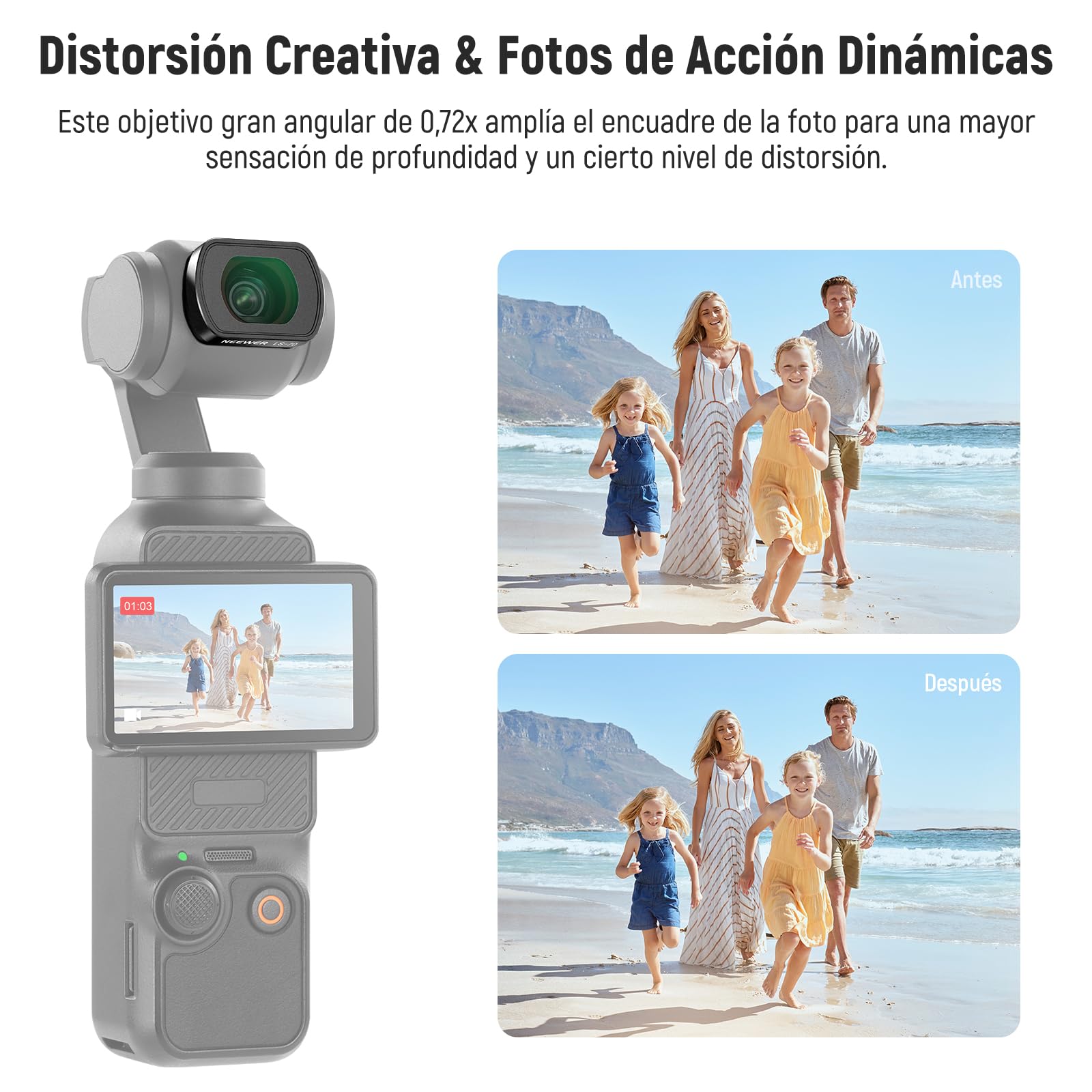 NEEWER Objetivo Gran Angular 0,72X FOV 112° Compatible con dji Osmo Pocket 3 / Pocket 4 / Xtra Muse Creator Combo Accesorios, Lente Asférica Action CAM Multicapa magnética con Marco de Metal