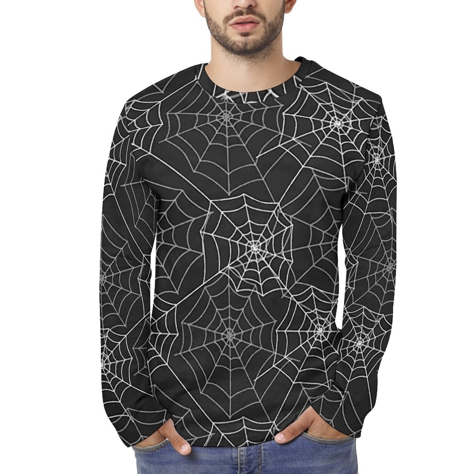 Amazon.co.jp: Tシャツ 蜘蛛の巣 クモ柄 スパイダー 長袖 メンズ