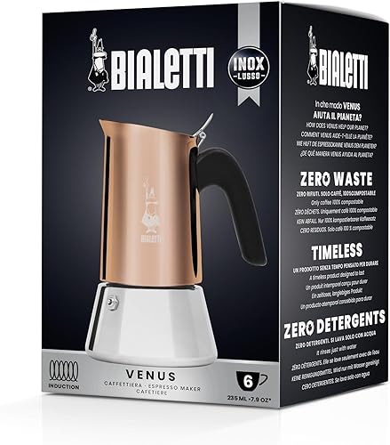 Vista 6 de Bialetti - Nueva Venus Induction, Cafetera de Espresso de Acero Inoxidable para Estufa, Adecuada para Todos los Tipos de Hornillas, 6 Tazas