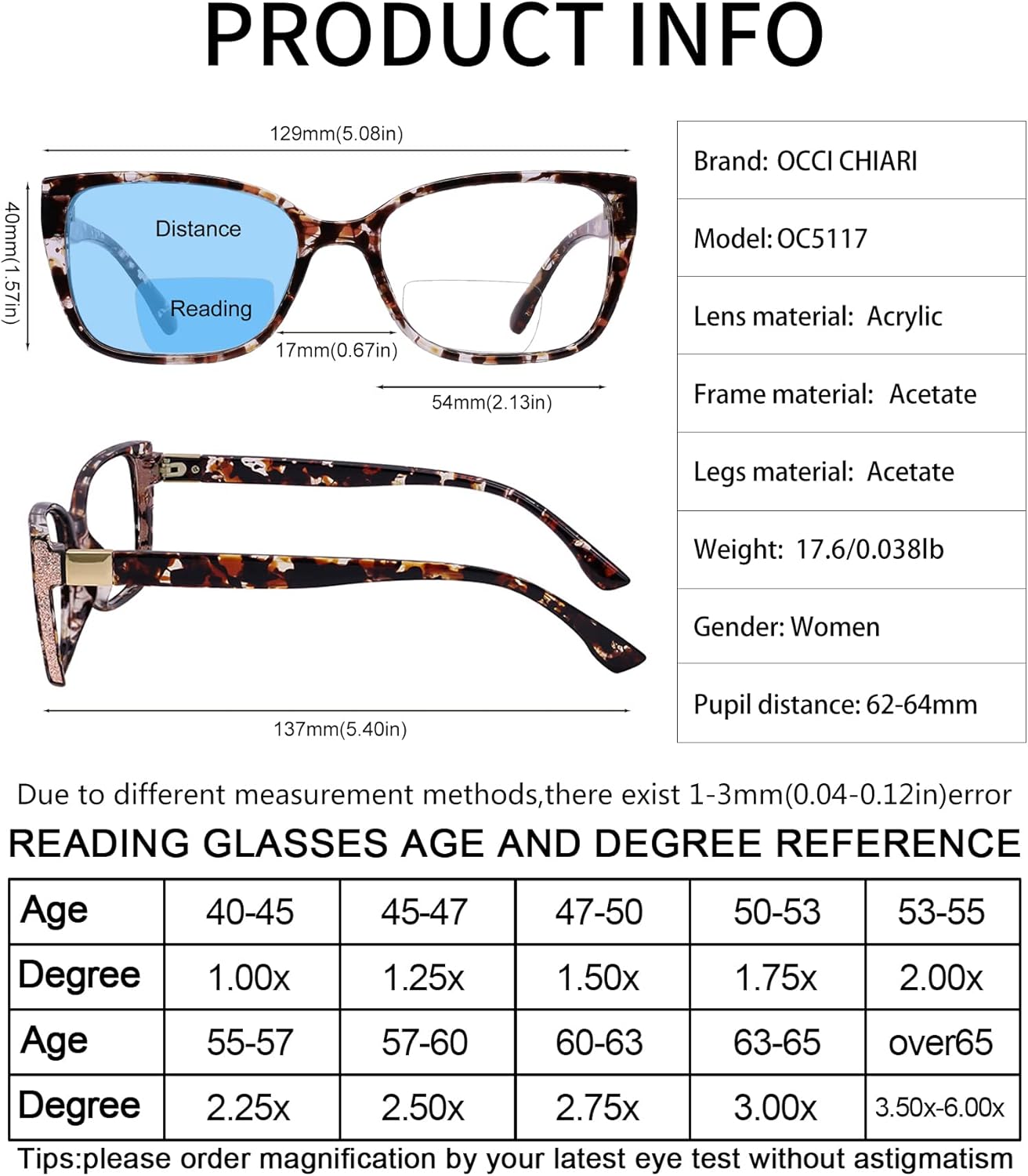 OCCI CHIARI Bifocal Reading Glasses for Women Fashion Large Blue Light Readers 1.0 1.5 2.0 2.5 3.0 3.5 - Image 6