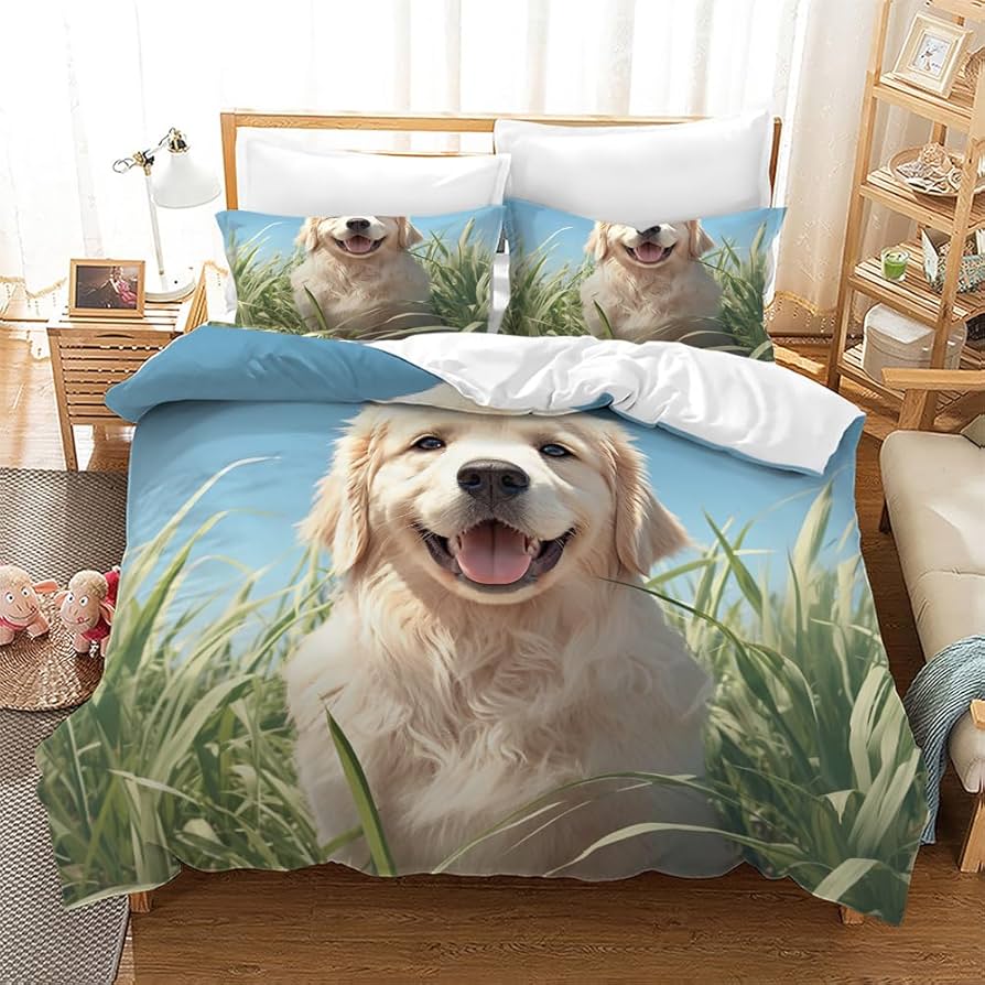 Amazon｜かわいいゴールデンレトリバーの掛け布団カバー シングル