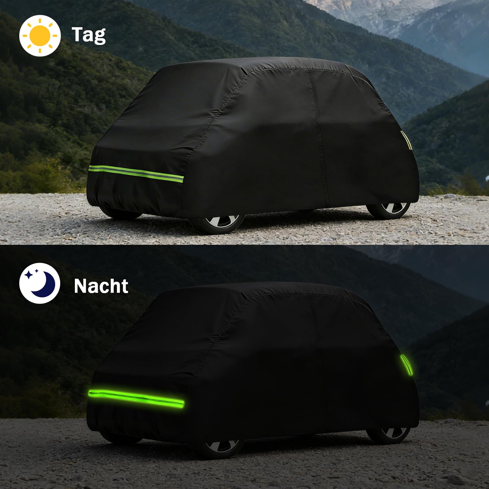 Vollgarage Autoabdeckung Ersatz für Citroen Ami/Opel Rocks-e/Electric/FIAT Topolino 2020-2024, Auto Abdeckplane Autogarage Ganzgarage, Atmungsaktive Vollgarage Wasserdicht Reflexionsstreifen
