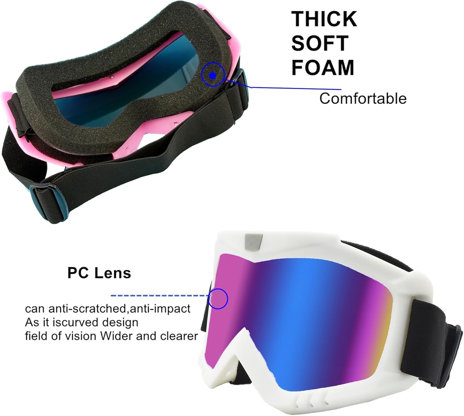 Dirt Bike Goggles, 2 Pack ATV Off-Road Riding Motorcycle Motocross Glasses with Sun UV Protection Balaclava Full Face Cover for Youth, Teens, Men & Women - Image 5