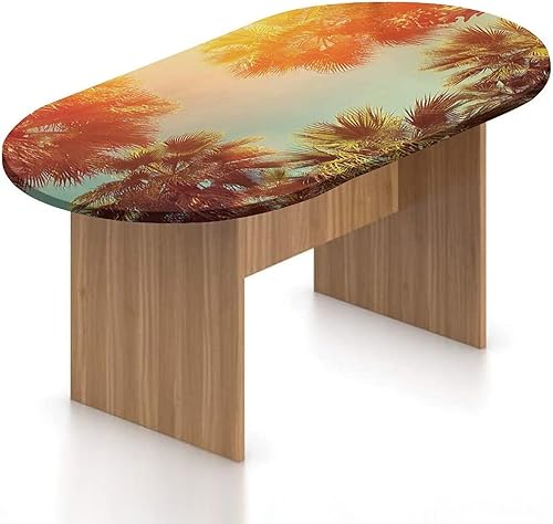 Mantel ajustable ovalado de poliéster con bordes elásticos y palmeras, diseño de árboles bajo la luz del sol, Tranquility in Tropical Print, se