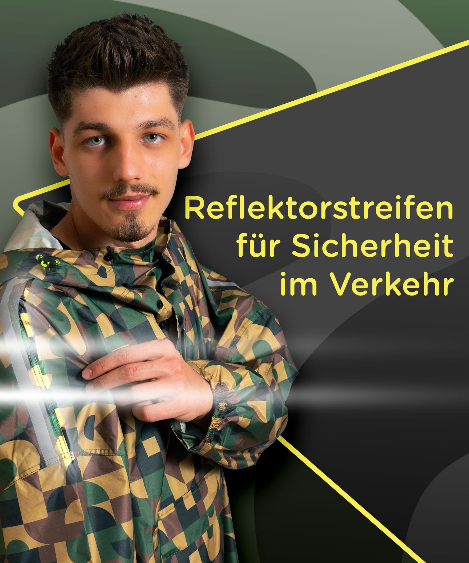 Jubi® Ponczo przeciwdeszczowe męskie ze 100% poliestru z recyklingu, ekologiczne, lekkie i wodoodporne
