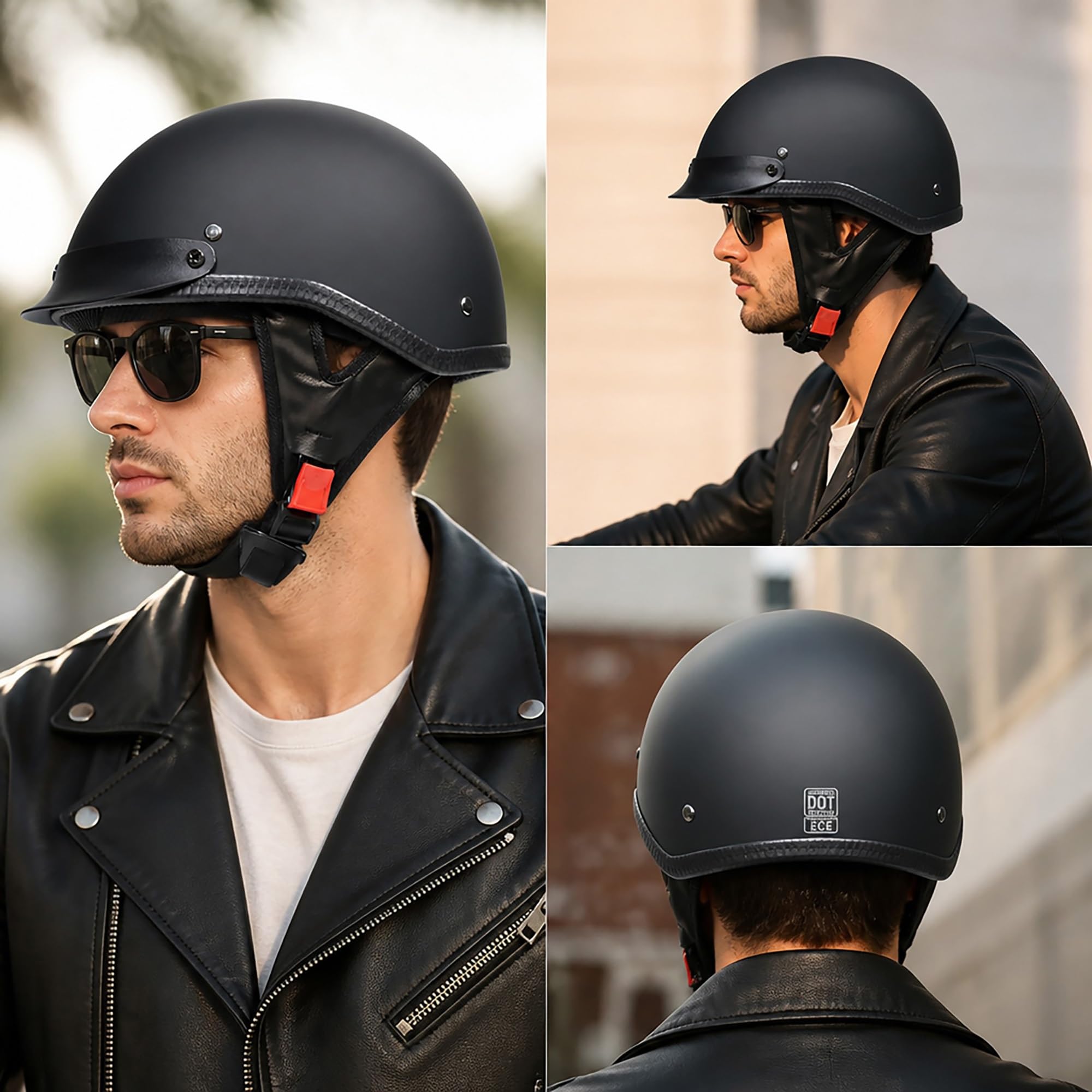 Casco Scooter Omologato ECE, Mezzo Casco Moto Jet Retrò Leggero 850g Anti-sudore per Moto Custom Cruiser Cafe Racer Ciclomotore Adulto Uomo Donna