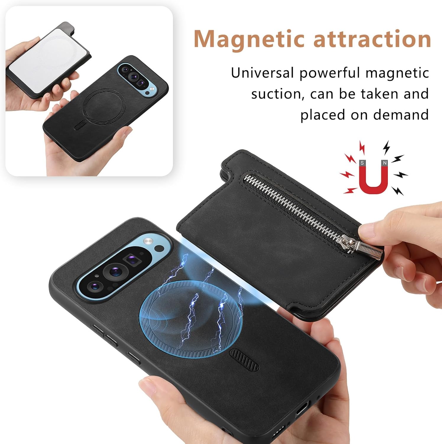 Asuwish Compatible with Google Pixel 9 5G Wallet Case and Tempered Glass Screen Protector Magnetic Detachable Flip Card Slot Holder Stand Cell Accessories Phone Cover for Pixel9 Nine Women Men Black