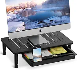 Suporte Monitor Mesa Metal Stand Ajustável Laptop Base monitor Escritório Casa Suporte Monitor Computador com Gaveta 3 Alturas Ajustáveis ​​para Armazenamento Mesa