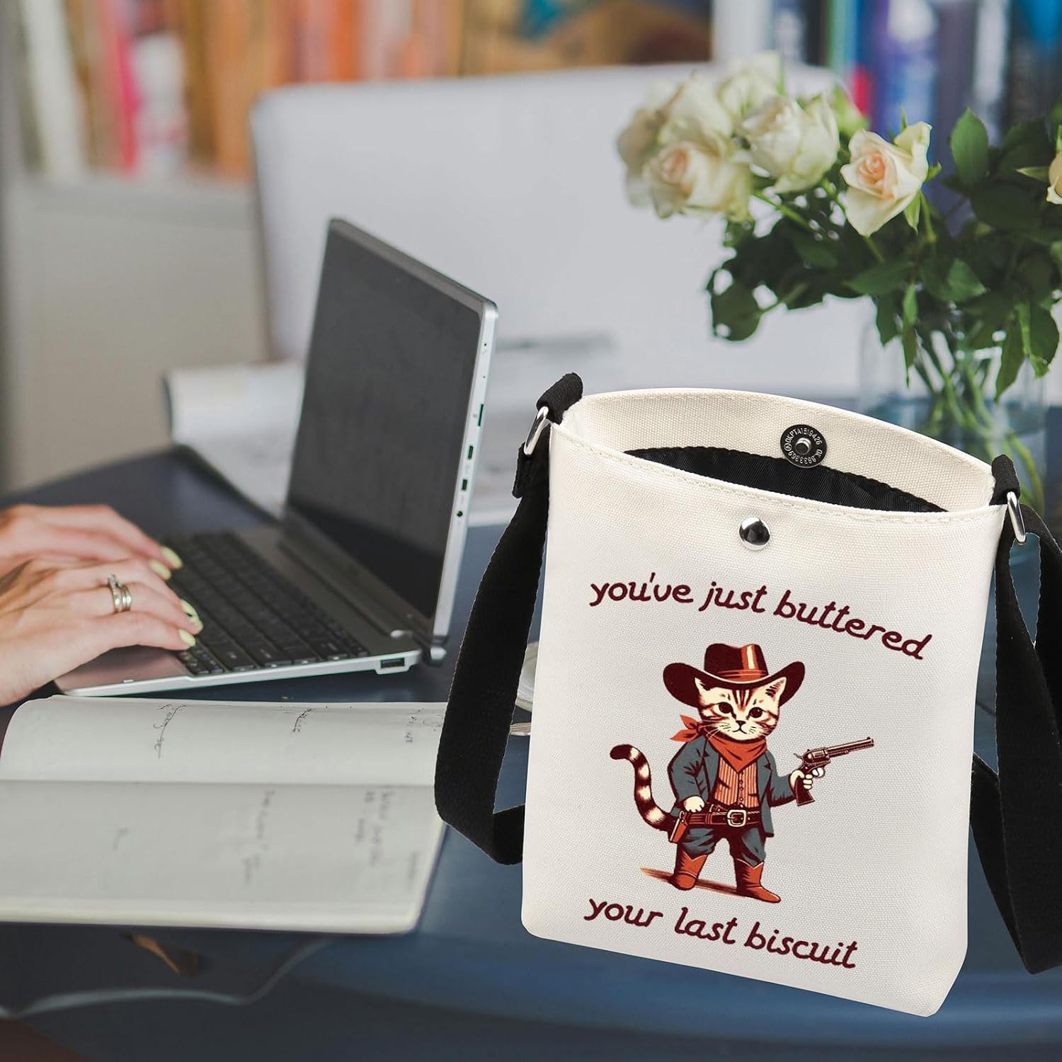 TOBGBE Funny C-at Meme Cowboy C-at Gifts Meowdy Partner Bags Western Cowgirl Accessories Messenger Bag C-at Meme