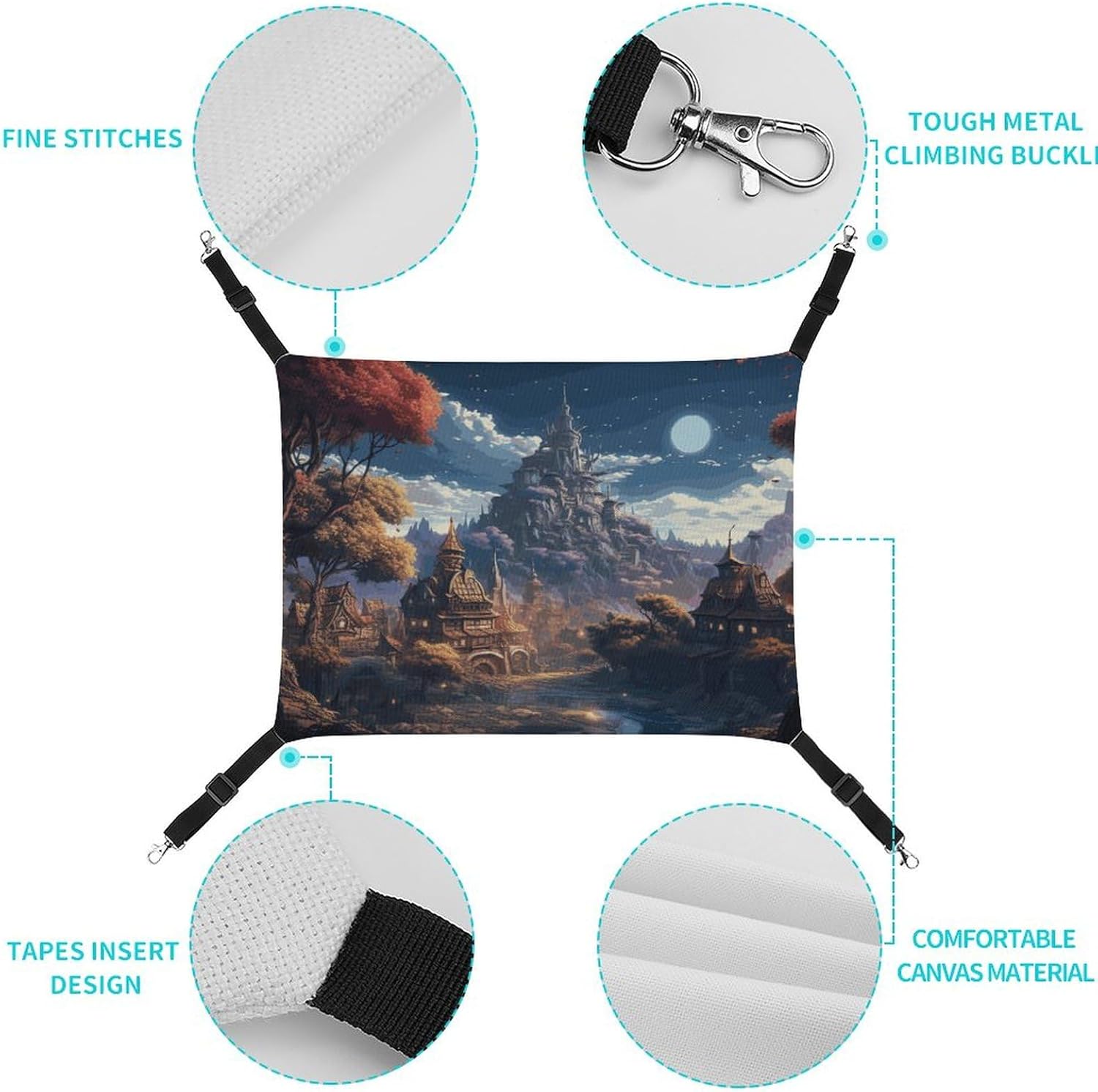 review Hanging Pet Hammock, Fantasy Town Printed Soft Breathable Pet Hammock with Adjustable Straps and Metal Hooks for Cats Small Dogs Rabbits Sugar Gliders
