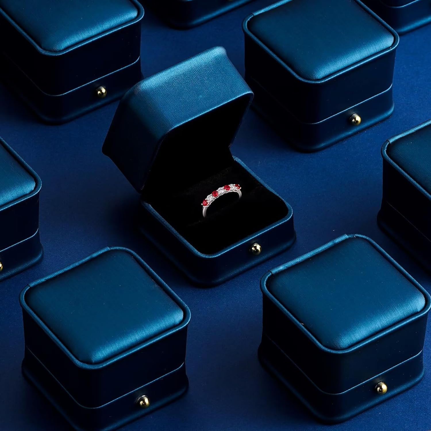 Iefil Birthstone Rings for Women - 925 Sterling Silver Half Eternity Band Rings, Created Gemstone, Birthday Anniversary Wedding Band for Women Wife, 7 Stone, Size 5 to 9