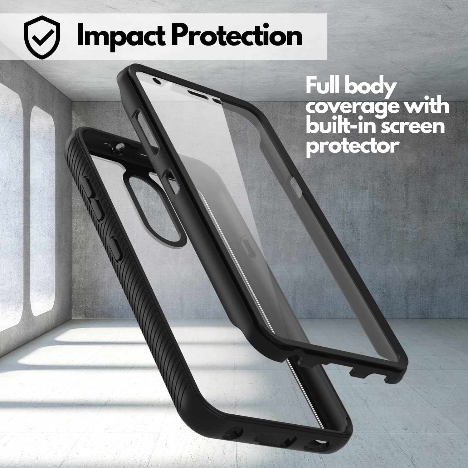 CBUS Heavy-Duty Phone Case with Built-in Screen Protector Cover Compatible with LG Arena 2, Tribute Royal, K30 (2019), LG Journey LTE, Escape Plus –– Full Body (Black)
