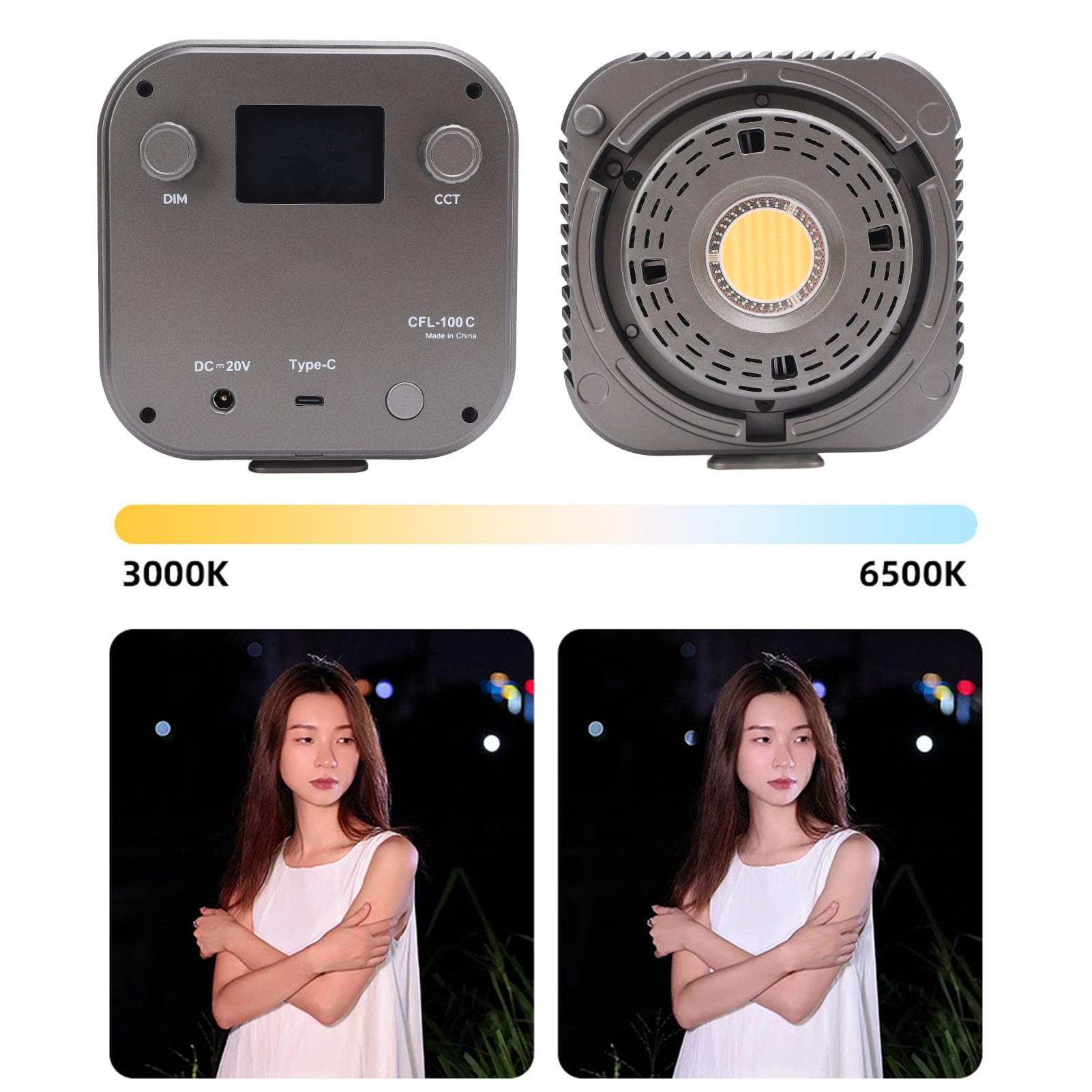 RGB Light Video Light, Camera Light 100W Kontrola Aplikacji i Panelu Sterowanie od 3000k do 6500k Podwójna Temperatura Kolorystyczna Studio Light Pass do Softboxów i Skraplacza