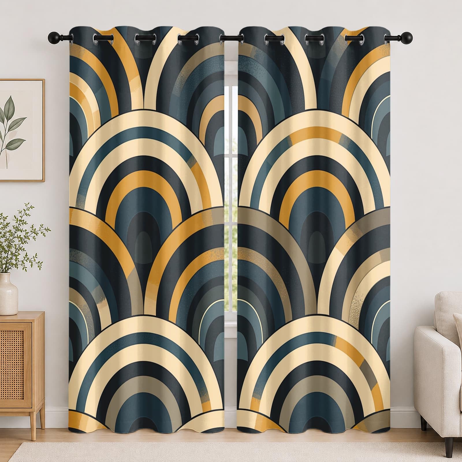 Infantil Cortinas Opacas Aislantes 2 Paneles 140An x 260Al cm Arte geométrico Moderno Suave Poliéster Termicas Cortina con Ojales Azul para Salon Dormitorio Oficina Hogar Decorativa