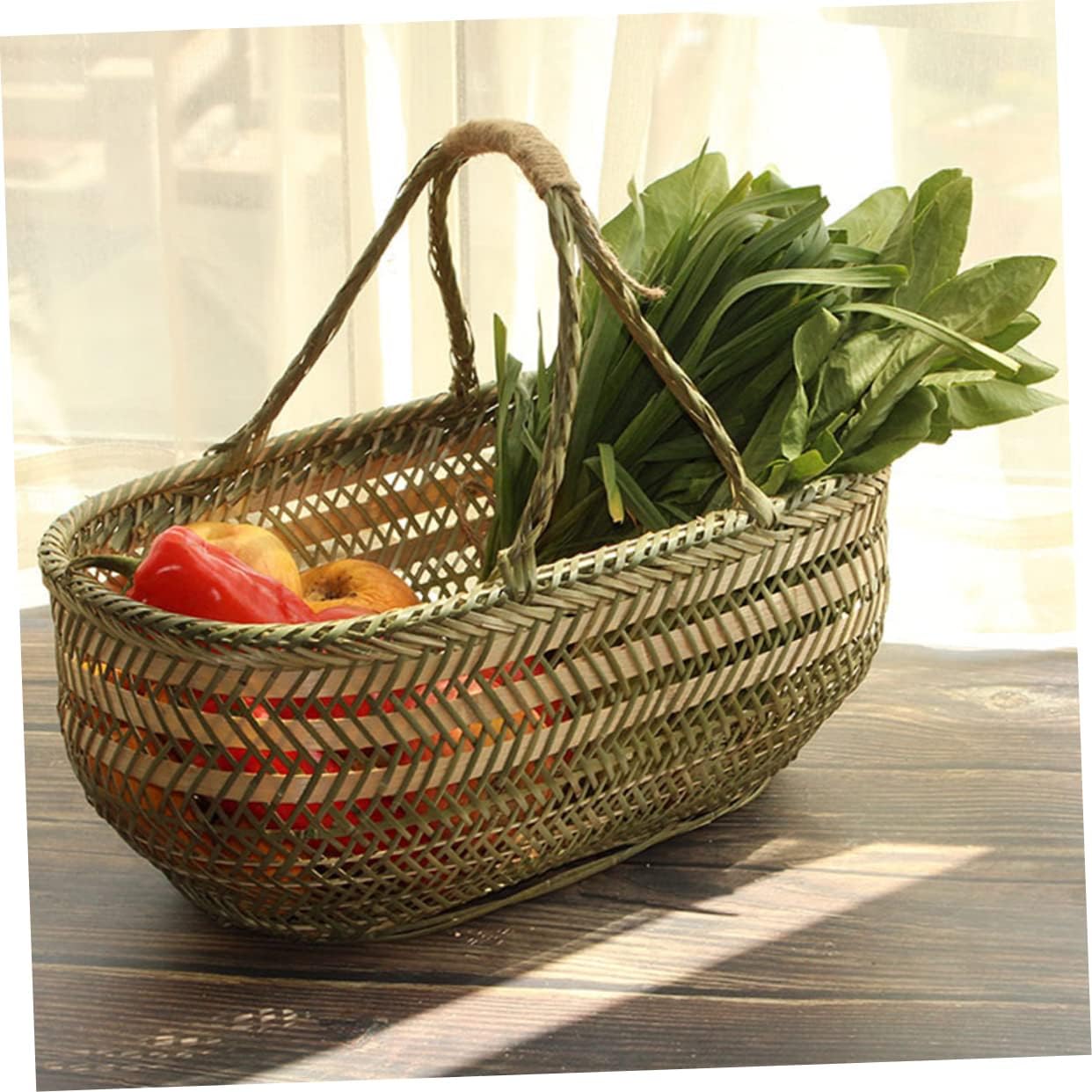 Zerodeko Handwoven Picnic Basket with Handle Small Egg and Vegetable Storage Basket Harvest and Shopping for Use Random Color Random Color