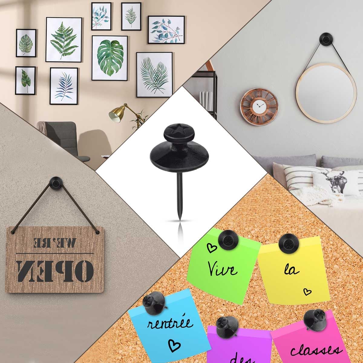 30 Pieces Double Headed Picture Hangers Nails Picture Hanging Tacks for Wall Decorative Small Nails Pins for Photo Push Pins Thumb Tack Hanging Hook Pins for Home & Office Decorations (Black)