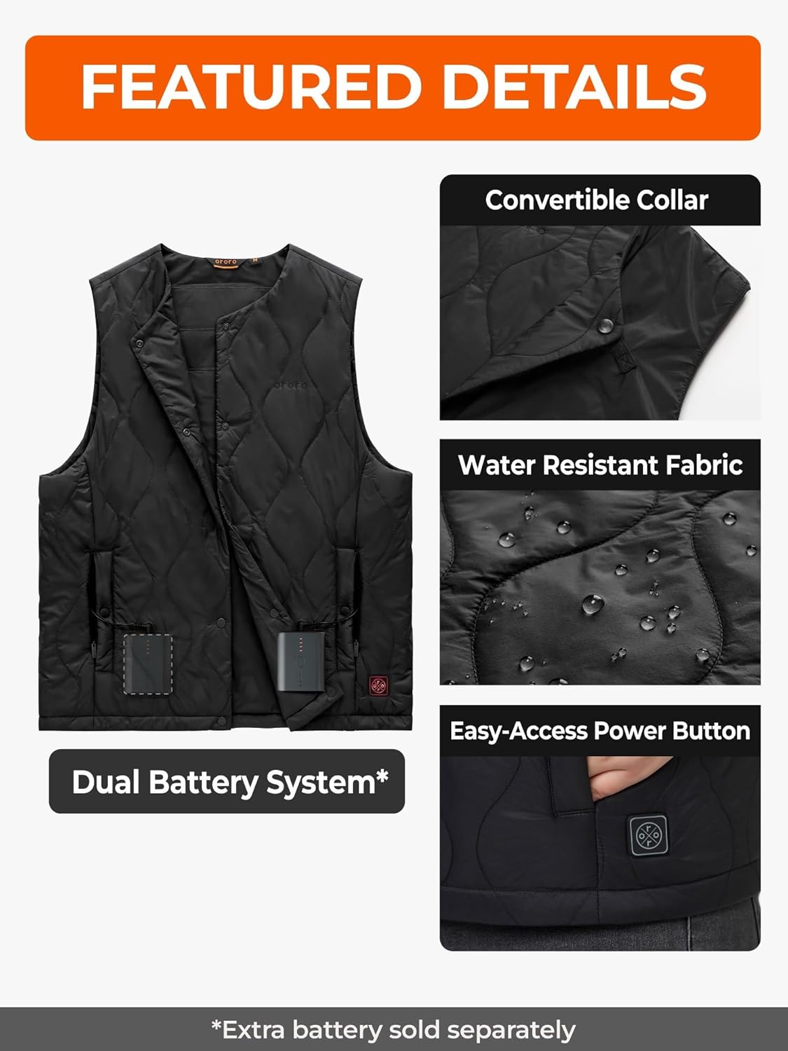 ORORO Women's Ultra Lightweight Heated Vest Liner with 4 Heat Zones, Soft Heated Quilted Vest with Battery - Image 4