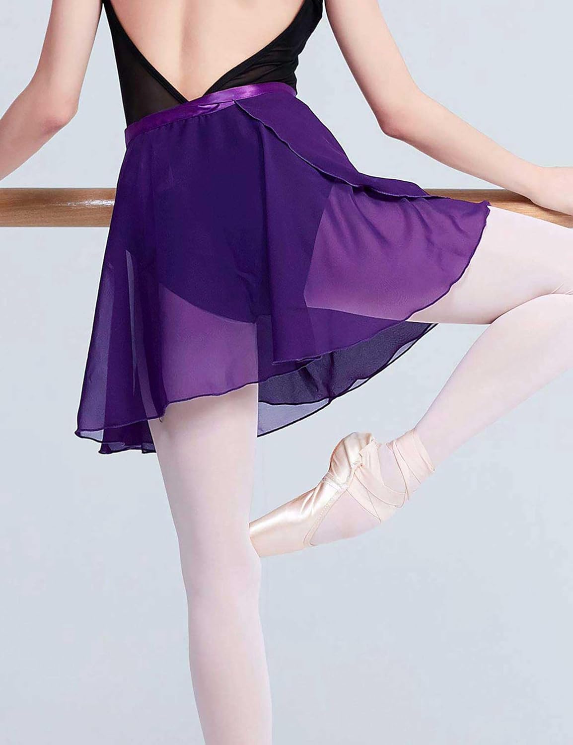 Daydance Black Girls Women Ballet Wrap Skirts Sheer Chiffon Dance Over Scarf for Leotards - Image 3