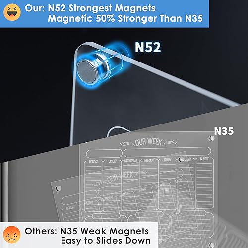 Miniatura 4 de Calendario acrílico magnético para refrigerador de 16 x 12 pulgadas, 2 juegos mensuales y semanales reutilizables de borrado en seco para