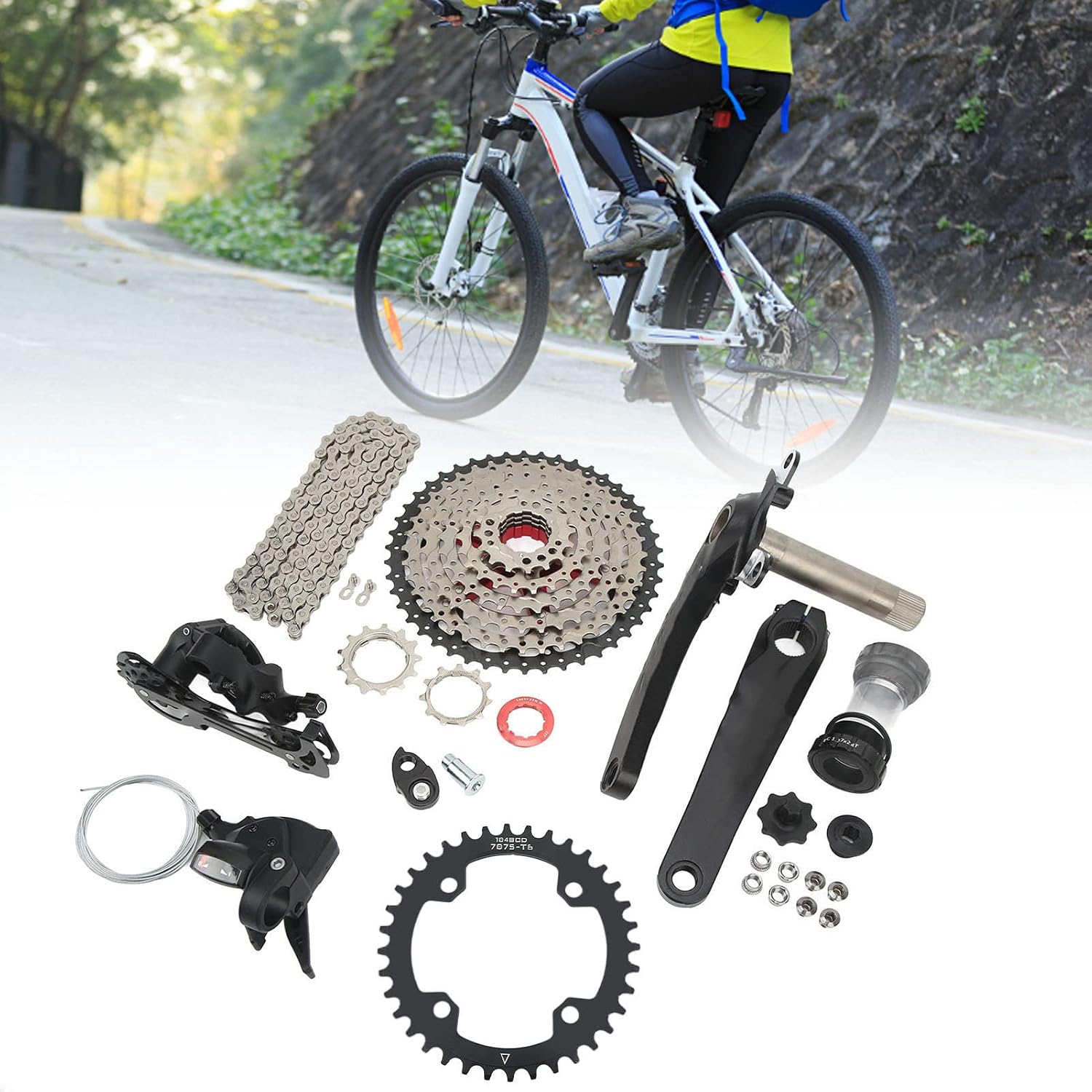Drfeify Bike Accessories, Aluminum Alloy 8 Speed Groupset Shifter with Rear Derailleur 46T Flywheel for Mountain and Road Bikes (Crankset 36T)