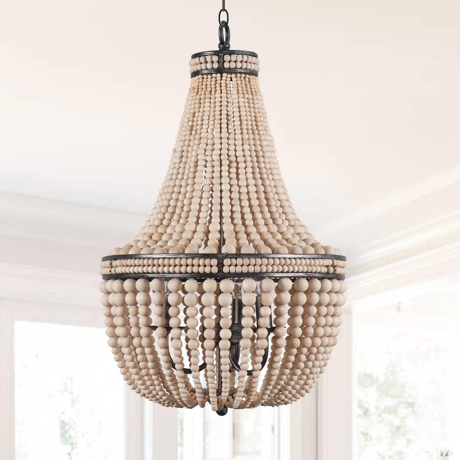 Farmhouse Wood Beaded Chandelier