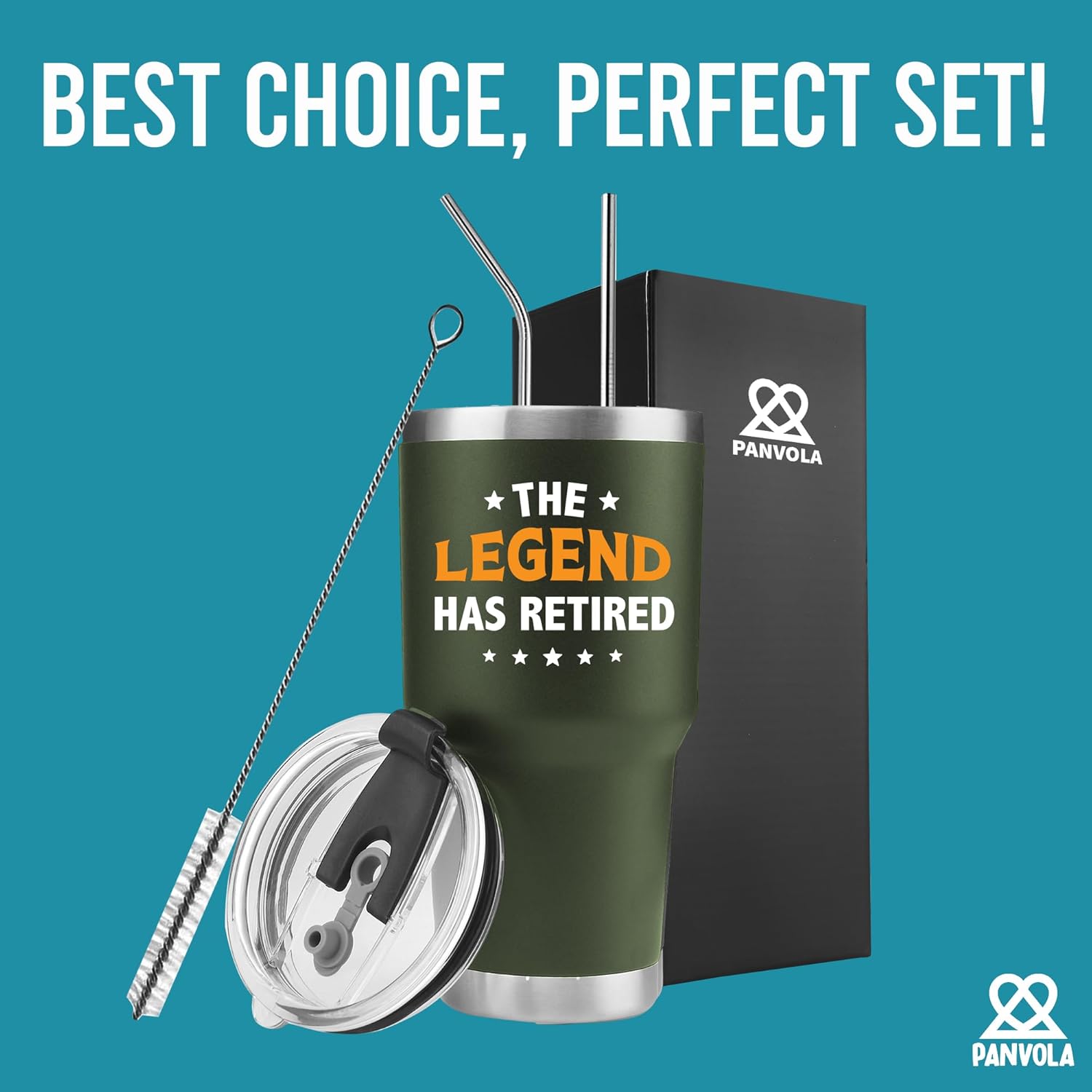 Panvola The Legend Has Retired Tumbler Retirement Gifts For Women Men Vacuum Insulated Stainless Steel Tumbler With Removable Lid And Straw Green 30 oz - Image 5