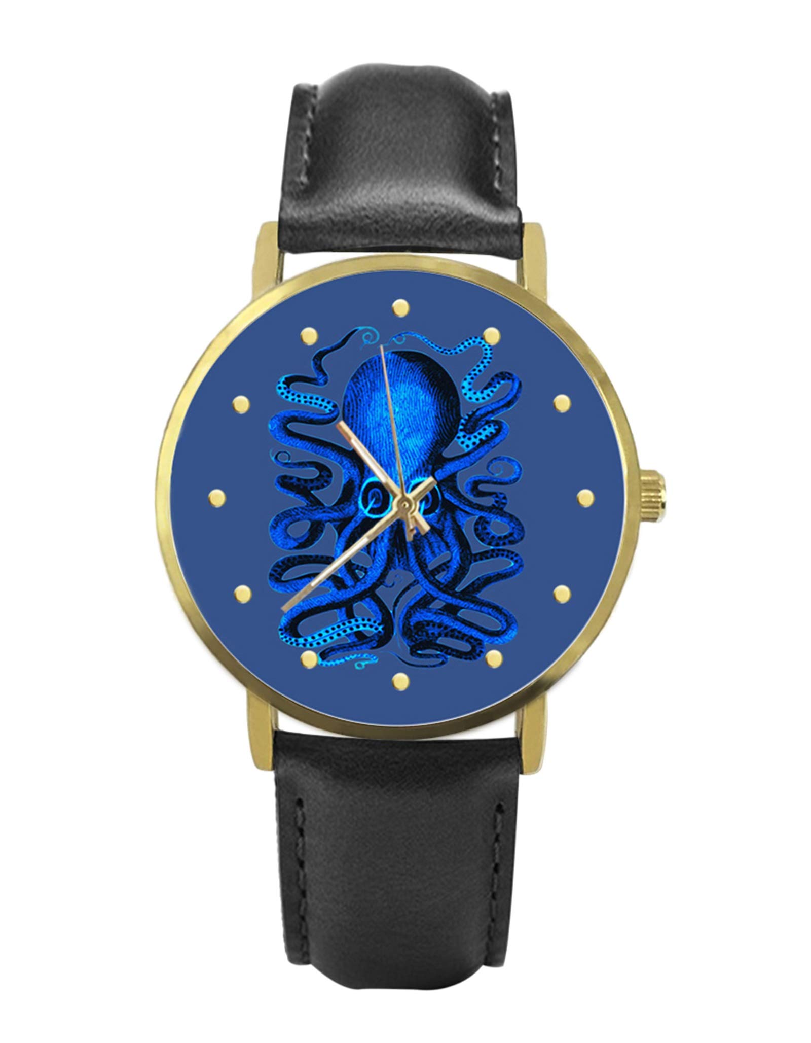 Personalized Graphic Photo Image Custom Watch Casual Black Leather Strap Wrist Unisex Watches for Men Women,TIME Scale Bulge Handmade Watch (Octopus)