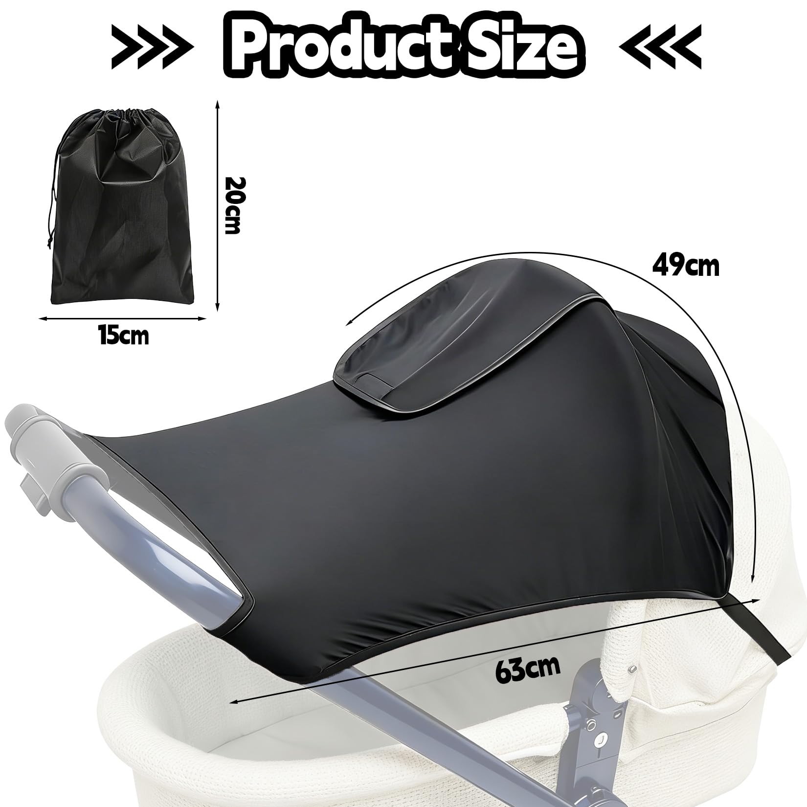 Parasole per passeggino con finestra, impermeabile, regolabile, universale, con protezione UV (nero)