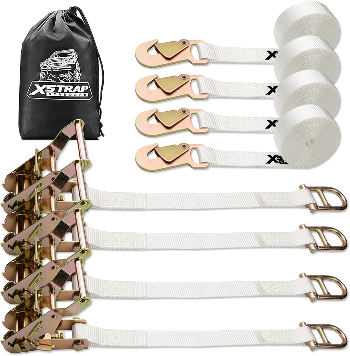 XSTRAP STANDARD 4PK 12FT Ratchet Tie Down Tent Straps w/Snap Hook & D-Ring