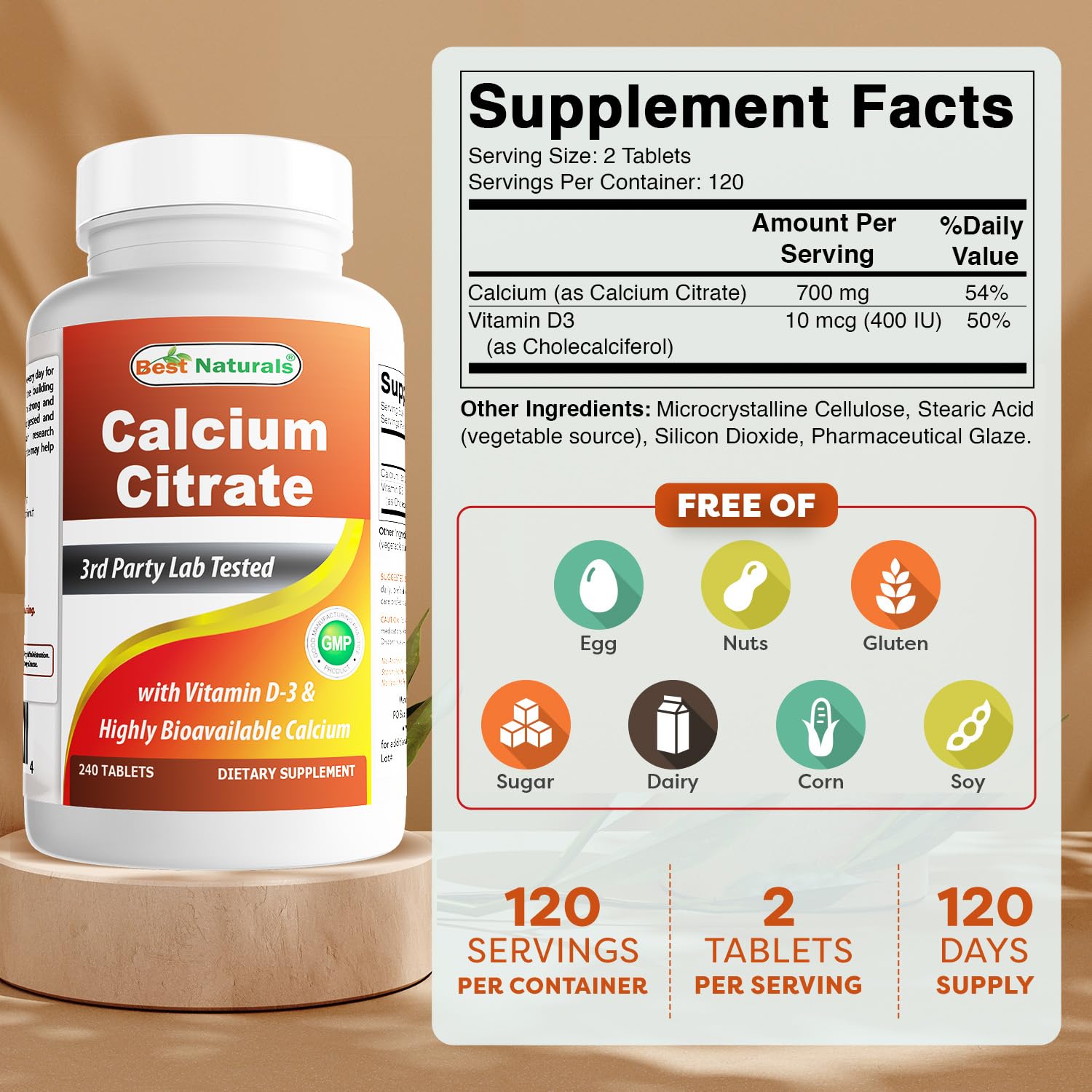 Best Naturals Calcium Citrate with Vitamin D-3 240 Tablets (240 Count (Pack of 1)) — Amazon image 2