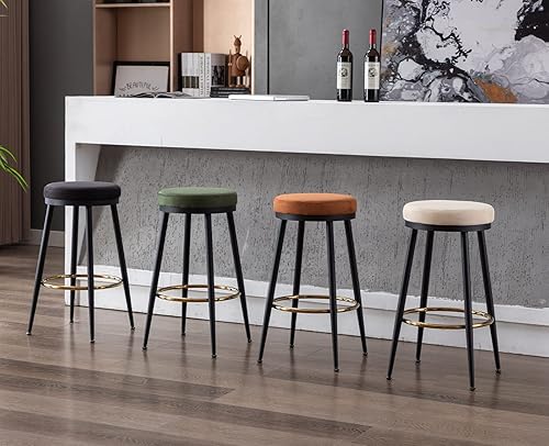 Miniatura 7 de Kmax Juego de 2 taburetes de bar de 26 pulgadas, modernos taburetes de bar de metal con reposapiés dorado, asiento de terciopelo para isla de cocina