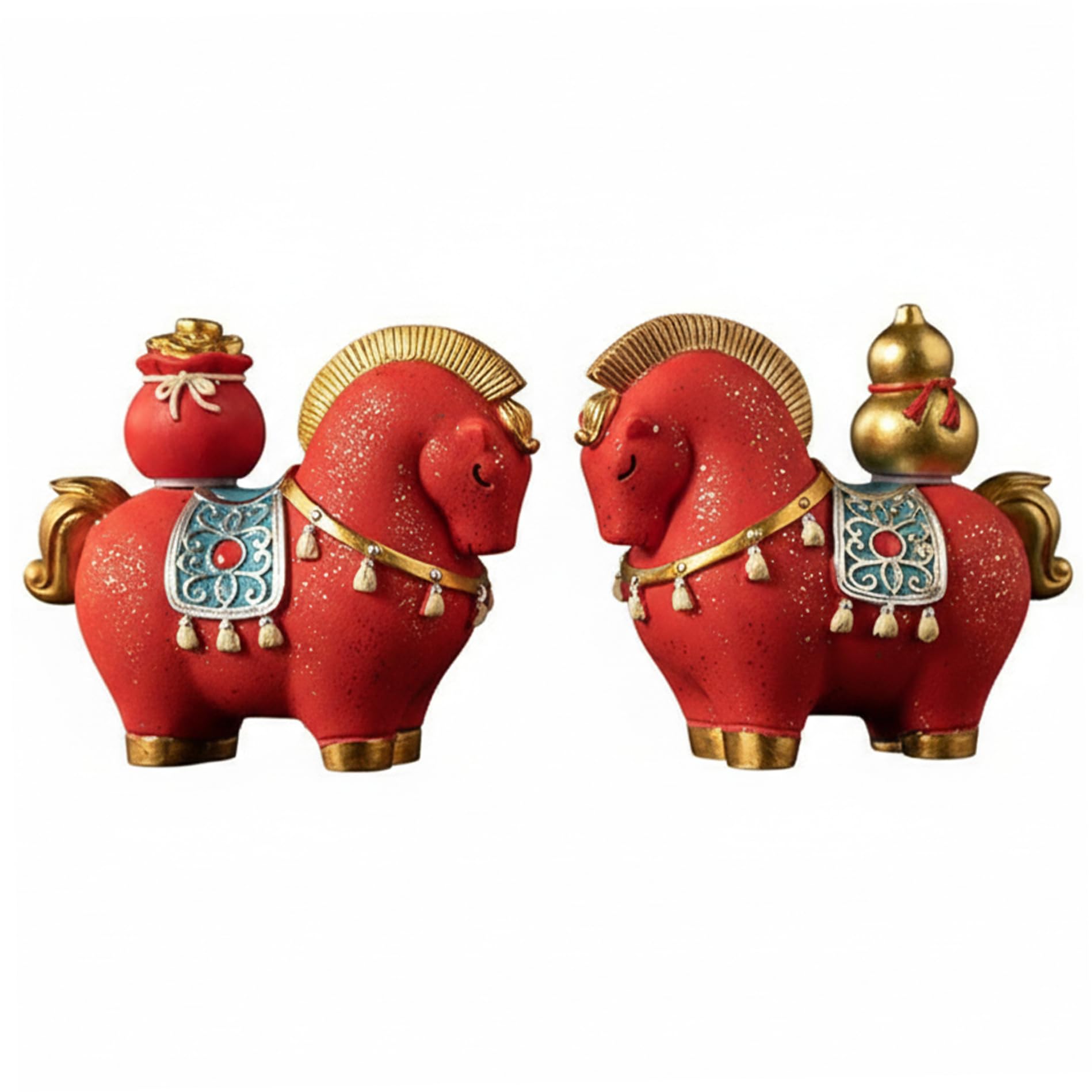 Statue Cheval Feng Shui rotative : lot de 2 figurines avec lingot d'or pour attirer la richesse