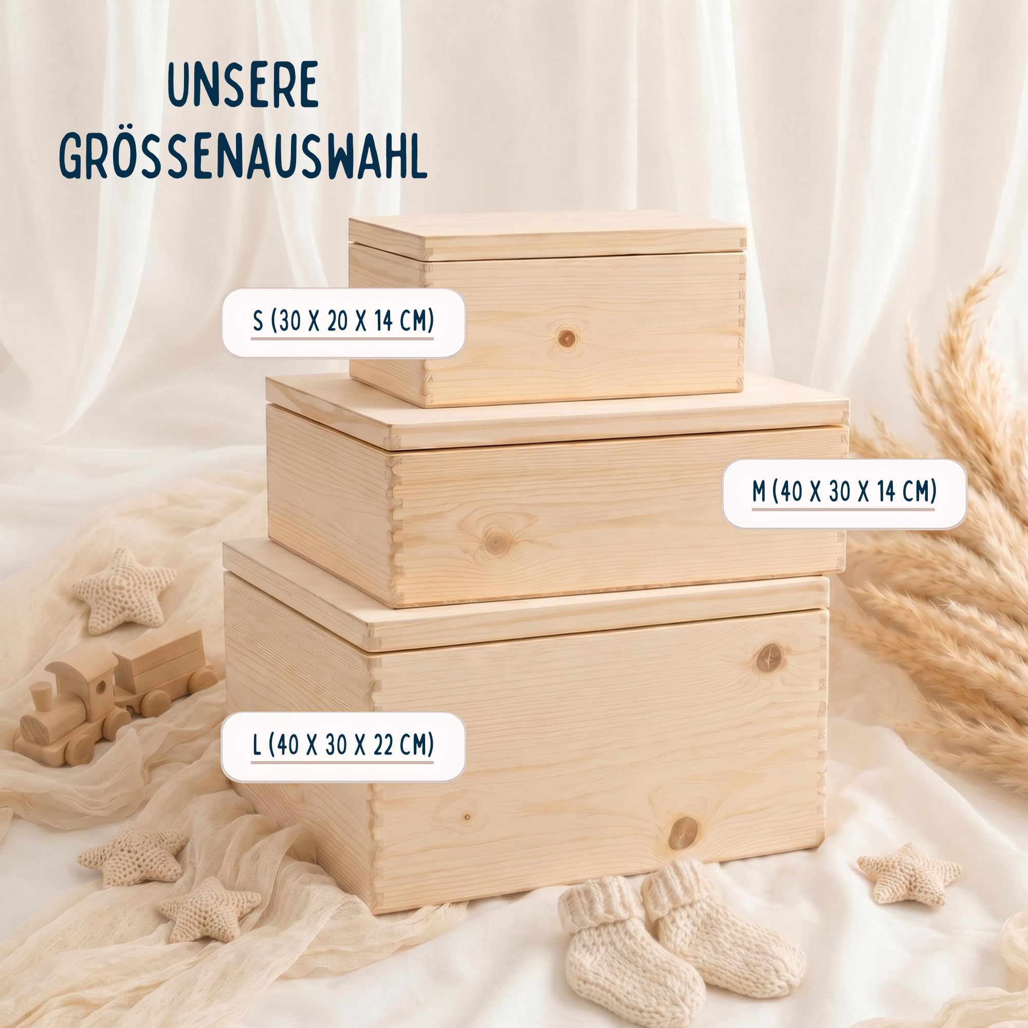 Generisch Erinnerungsbox Baby, personalisierte Holzkiste mit Klappdeckel, Aufbewahrung von Erinnerungen, Geschenk zur Geburt und Taufe, Geburtsgeschenk Jungen und Mädchen (Bär pink, 40x30x13 cm)