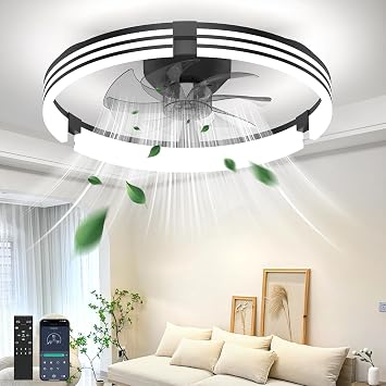 Ceiling Fans with Lights and Remote, 20 Low Profile Ceiling Fan, 1-6 Wind Speeds, 3000-6500K Dimmable Flush Mount LED Fan Light, Modern Fandelier Ceiling Fans for Bedroom