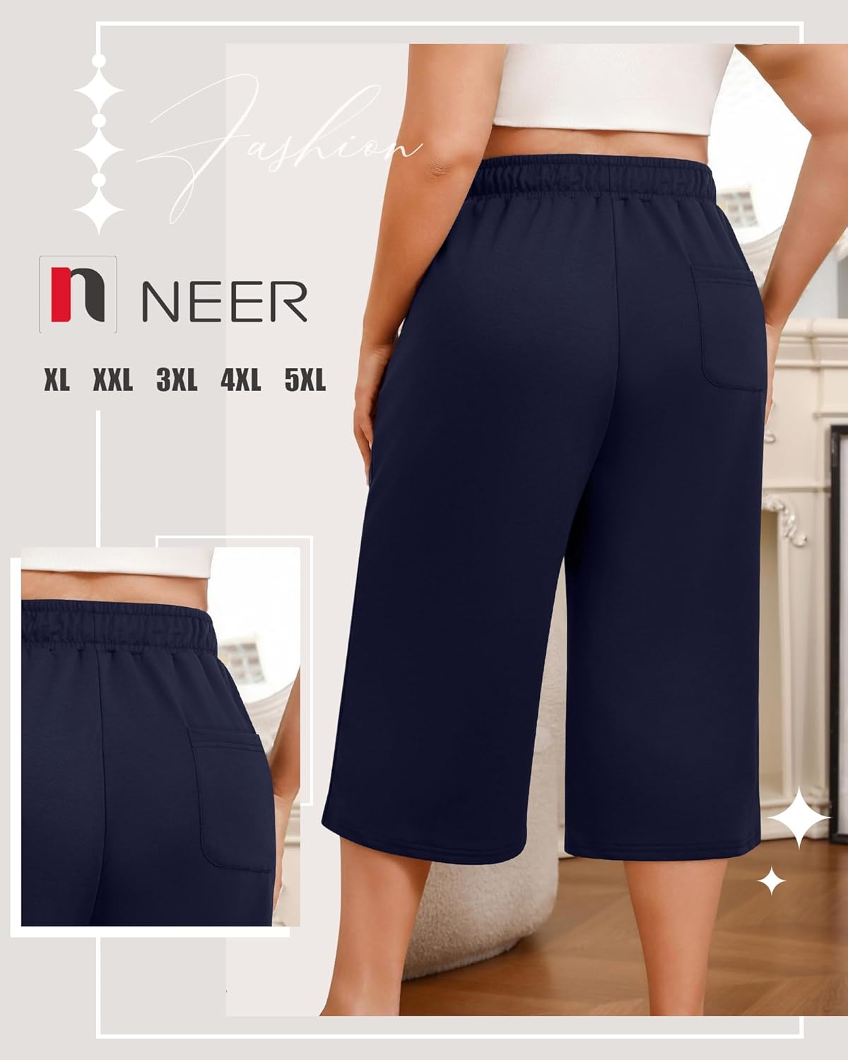 Neer 3 Pack Women's Plus Size Capri Pants, Drawstring Crop Lounge Sweatpants Summer Casual Loose Cropped Pant with Pocket - Image 5