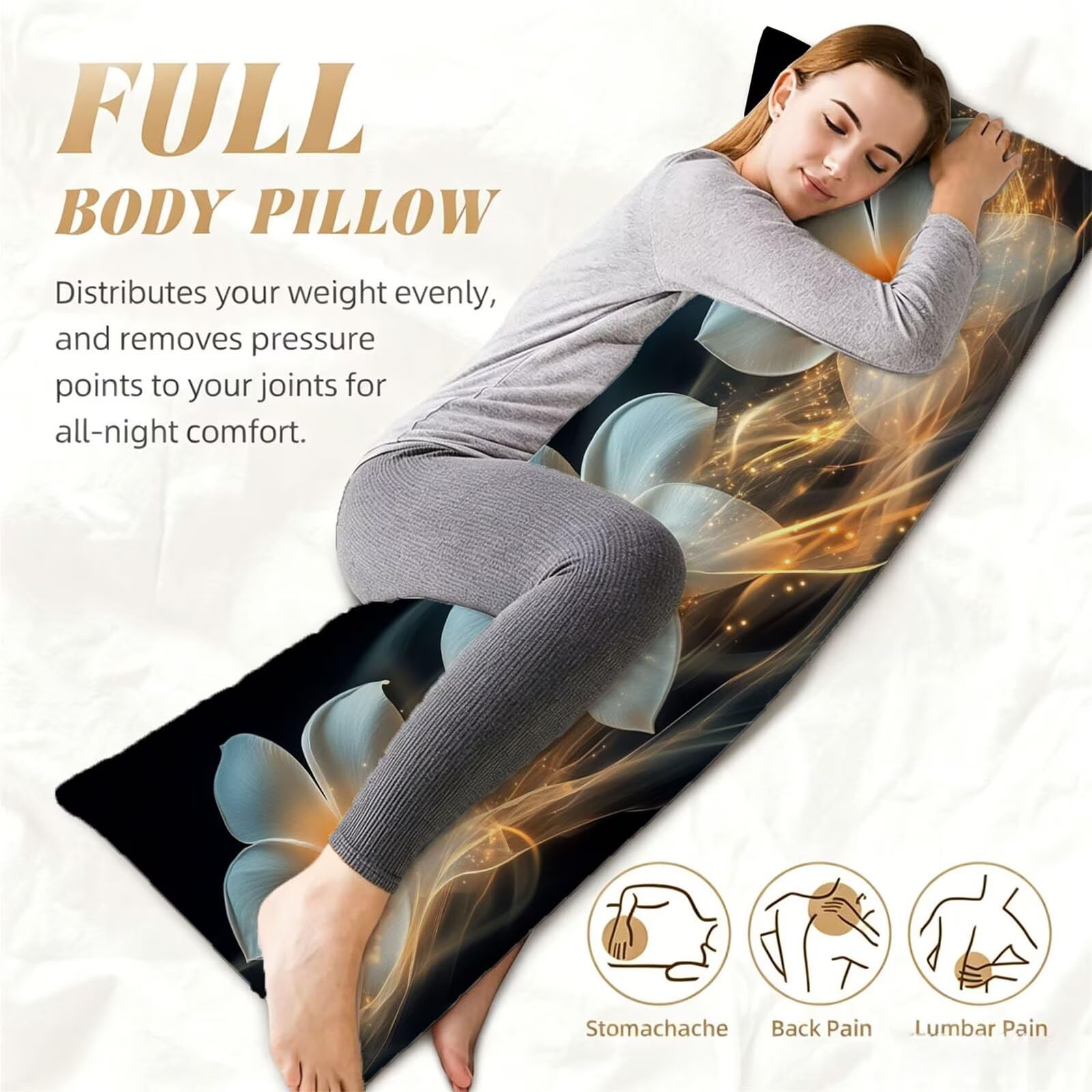 Funda de Almohada 60 x 180 cm Flores Protector Almohada 180 cm con Cremallera Invisible, Lino Durable y Transpirable Pillow Case Pétalo Impresión a Doble Cara para Cama, Sofá y Dormitorio dg-425