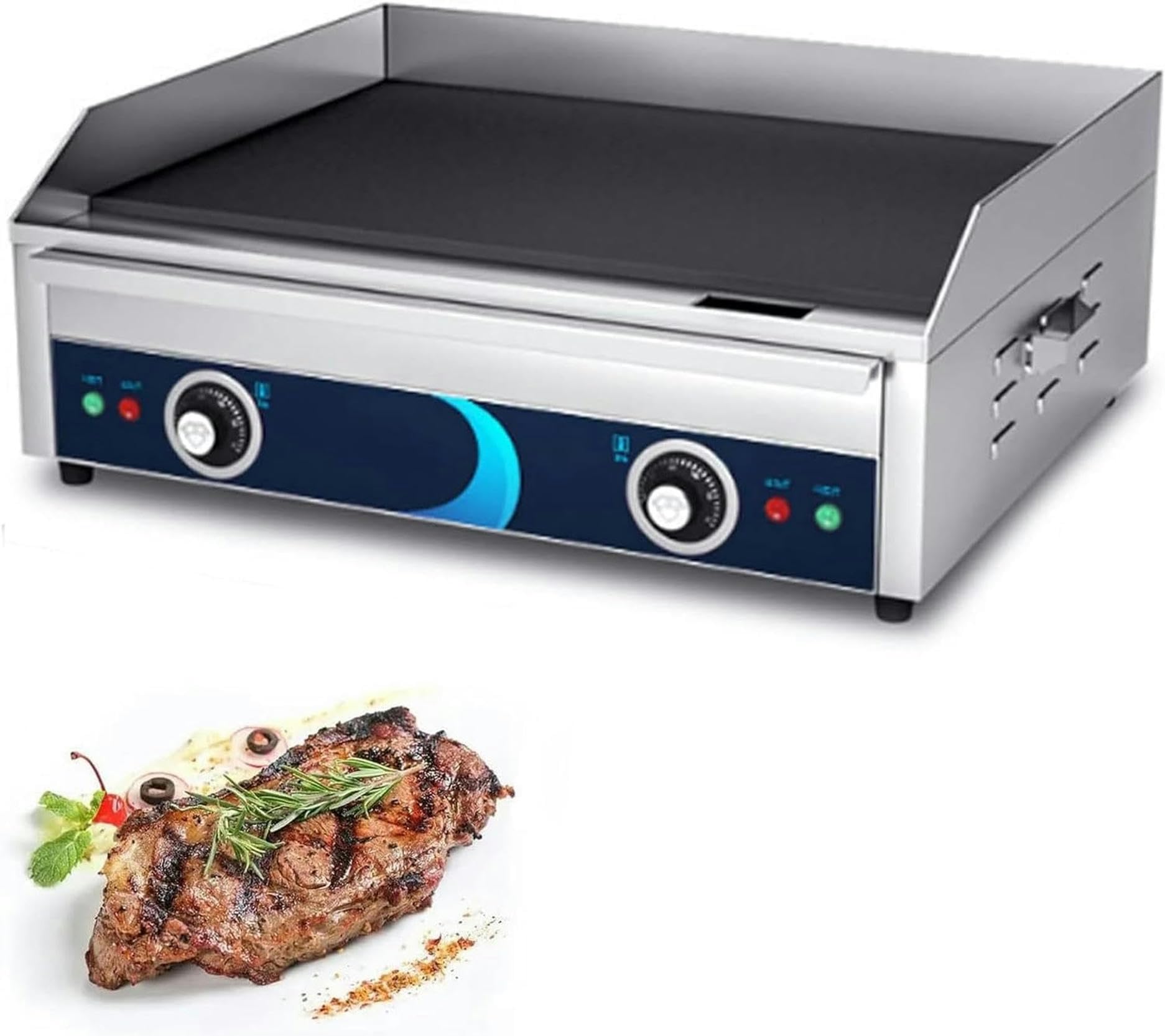 Griglia Commerciale in Acciaio Inossidabile per Barbecue Barbecue Ristorante 220~240 V Spina UE, Bistecchiera 50℃ a 250℃ Griglia Professionale con Temperatura Regolabile per Casa Ristorante-1pc