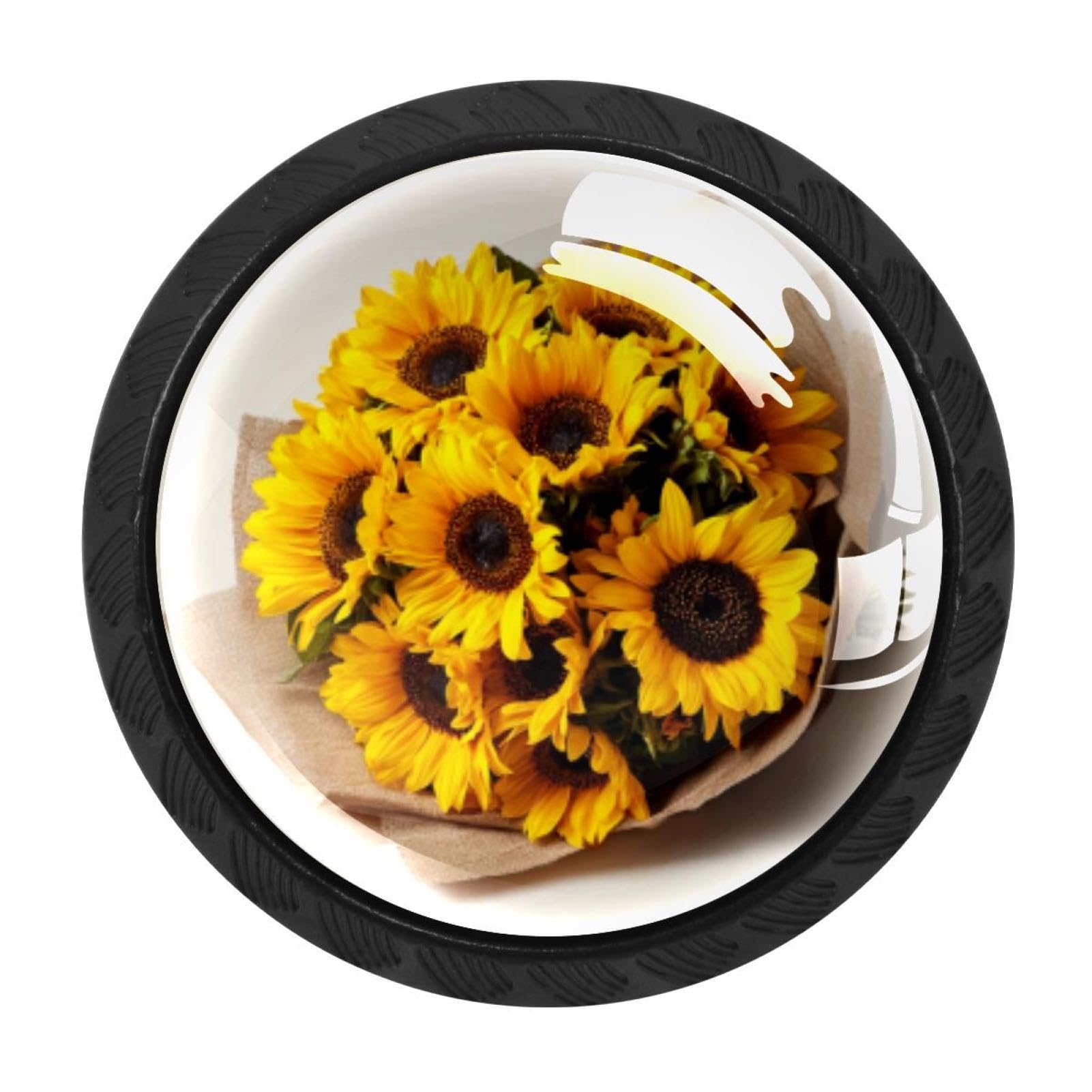 CHENZZZZ 4 Pieces Kitchen Cabinet Drawer Dresser Door Knobs Pulls Handles, Yellow Sunflower Bouquets (1)