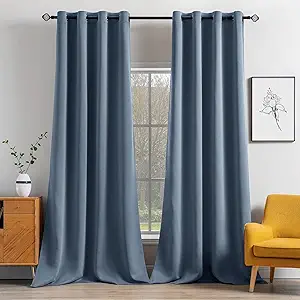 MIULEE Blackout Curtains 96 Inches Long for Bedroom Living Room Thermal Insulated Black Out Drapes Room Darkening Grommet Top Solid Light Blocking Drapery Set of 2 Window Panels Stone Blue