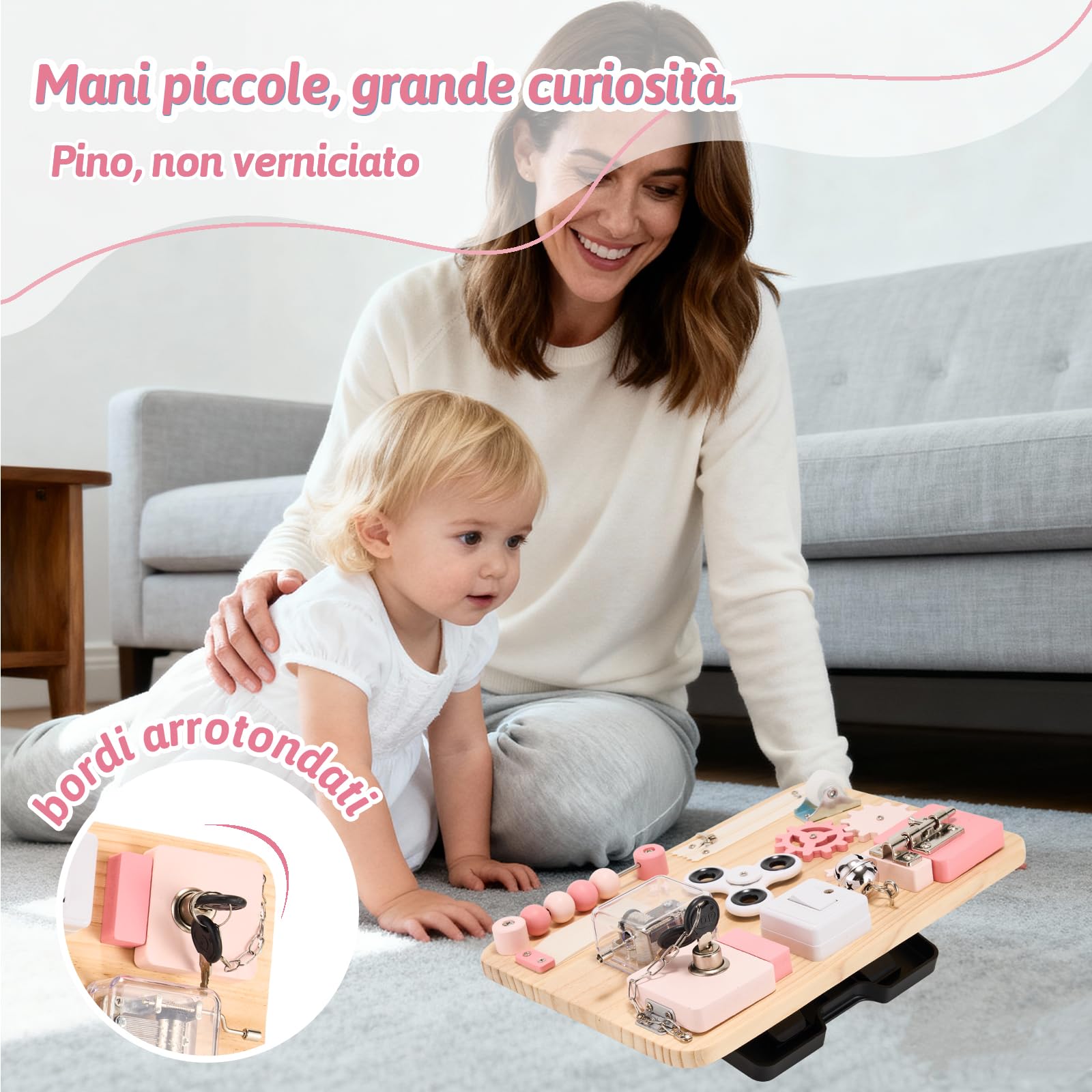 Potatomato Montessori Rosa Aktivitätsbrett & Orangefarbenes Aktivitätsbrett für Kinder