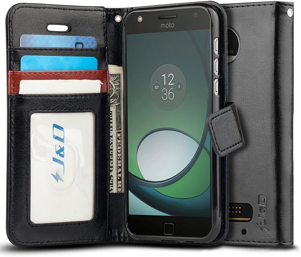 J&D Case Compatible for Moto Z Play Droid Case, Wallet Stand Slim Fit Heavy Duty Protective Shockproof Flip Wallet Case for Motorola Moto Z Play Droid Wallet, Not for Moto Z2 Play/Z3 Play Black