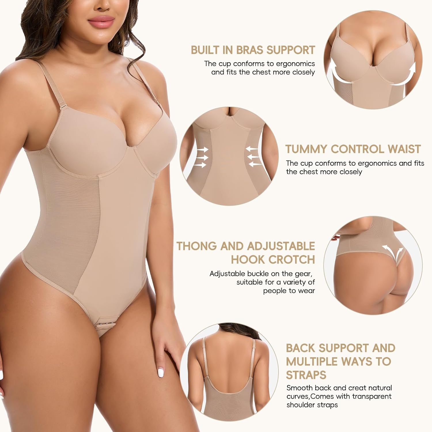 JOYSHAPER Bodysuit with Built in Bra for Women Tummy Control Shapewear Backless Shapewear Top Slimming Body Shaper - Image 2